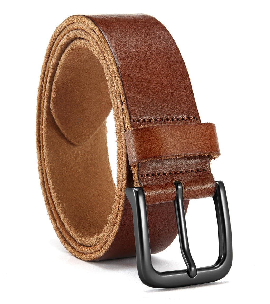 Mens Belts Casual for Jeans - Full-Grain Leather, Durable Cowhide | Solid Buckle, Classic Style, Handmade, Daily Wear, Gift Box