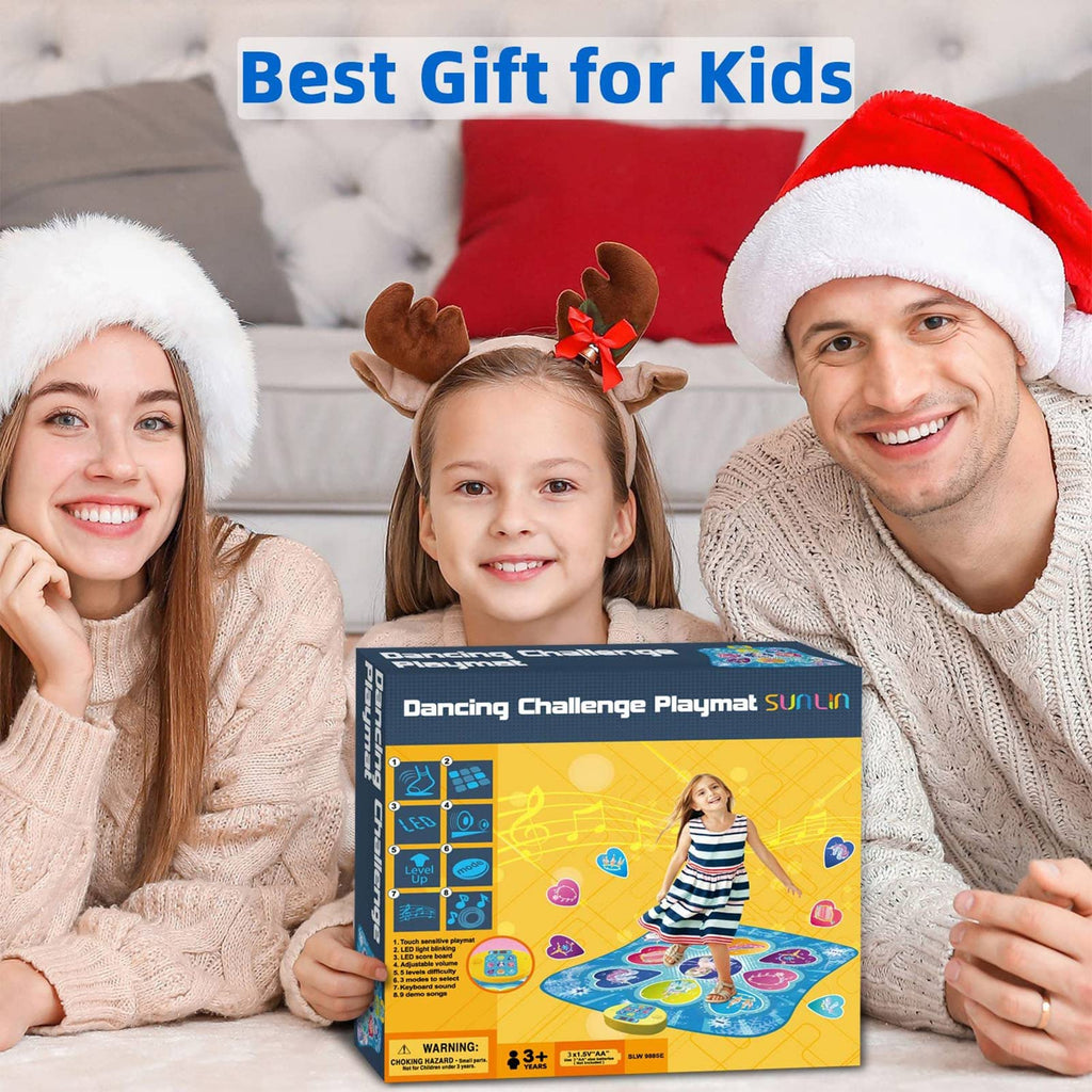 SUNLIN Dance Mat - Rhythm Step Play Mat - Dance Game Toy Pad with LED Lights, Gift for Kids Girls 3-12, Adjustable Volume, Built-in Music, 3 Challenge Levels