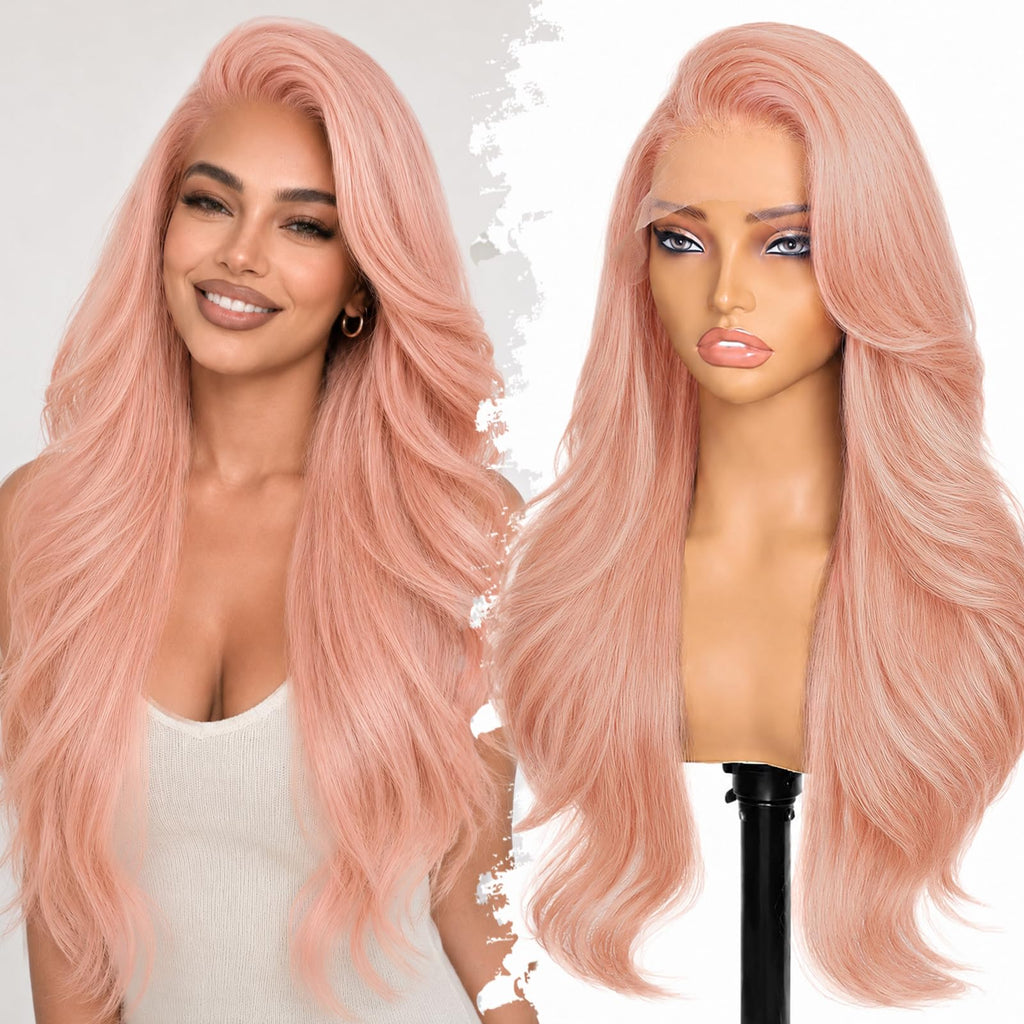 13x4 HD Lace Front Glueless Wigs for Women Black Long Layered Wave Wig Natural Hairline Heat Resistant Synthetic for Daily Use Beginner Friendly 26 Inch