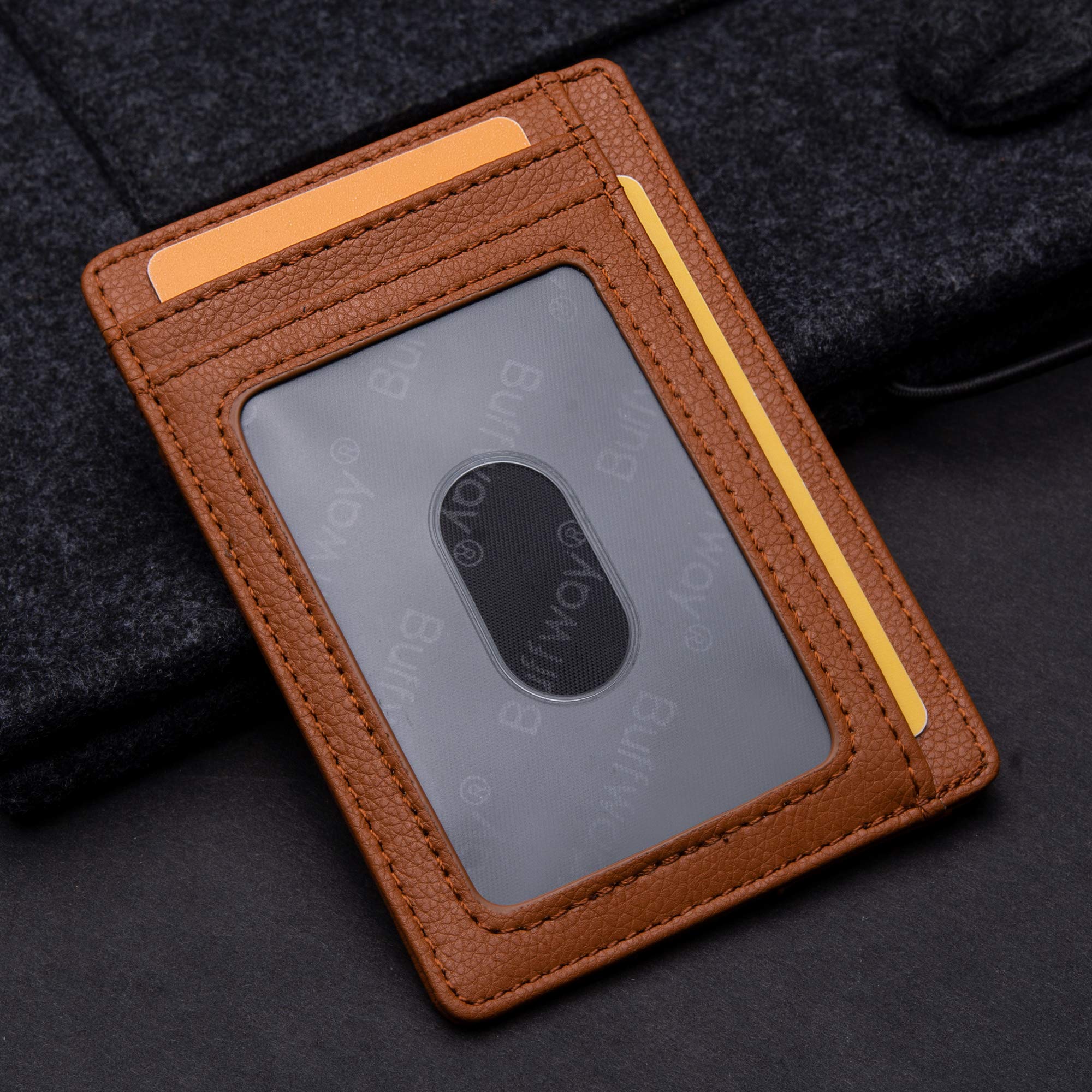 Slim Minimalist Front Pocket RFID Blocking Leather Wallets for Men and Women - Carbon Fiber Black