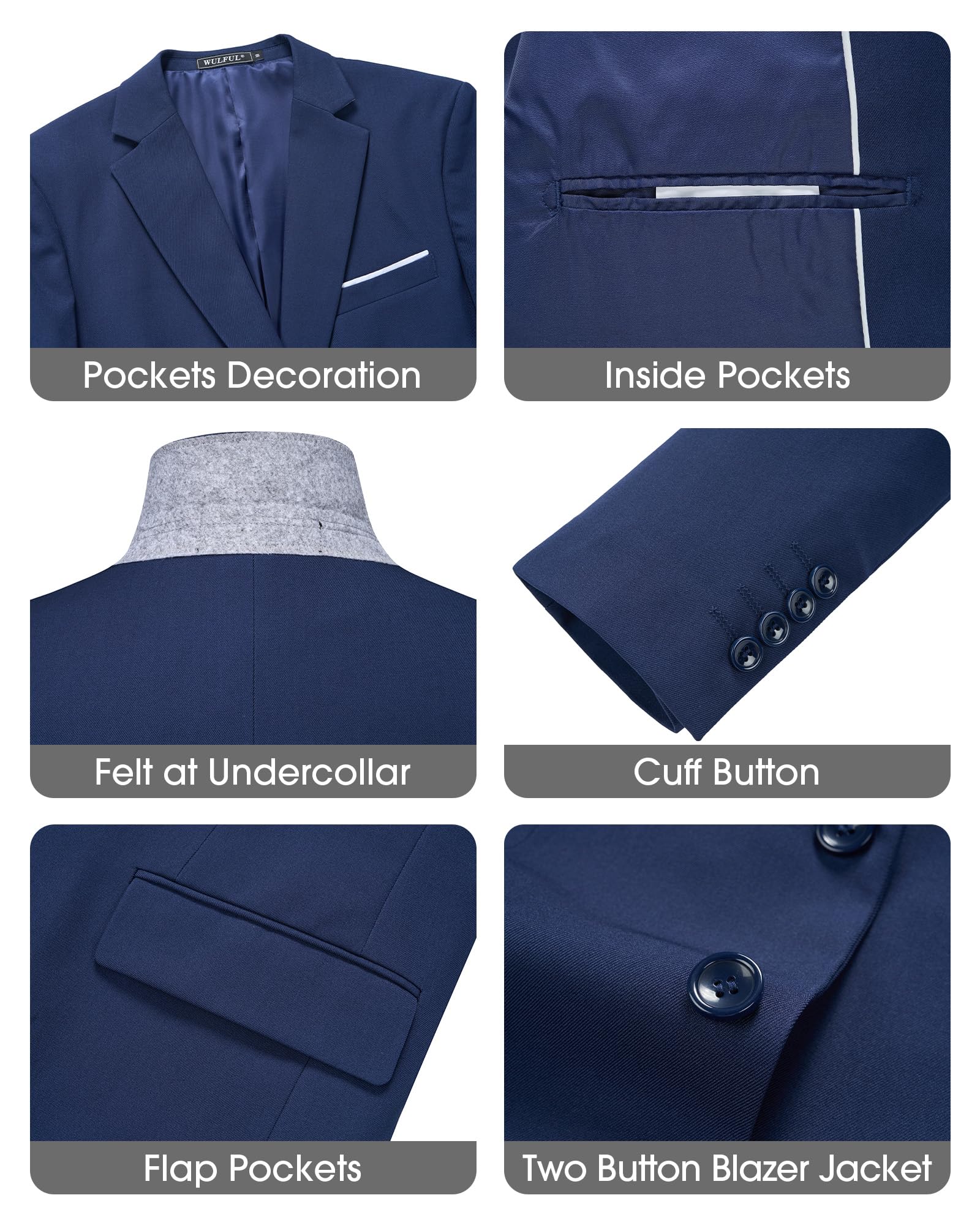 Men's Slim Fit 3 Piece Suits Two Button Blazer Vest & Pants Tuxedo Set for Business Wedding Party