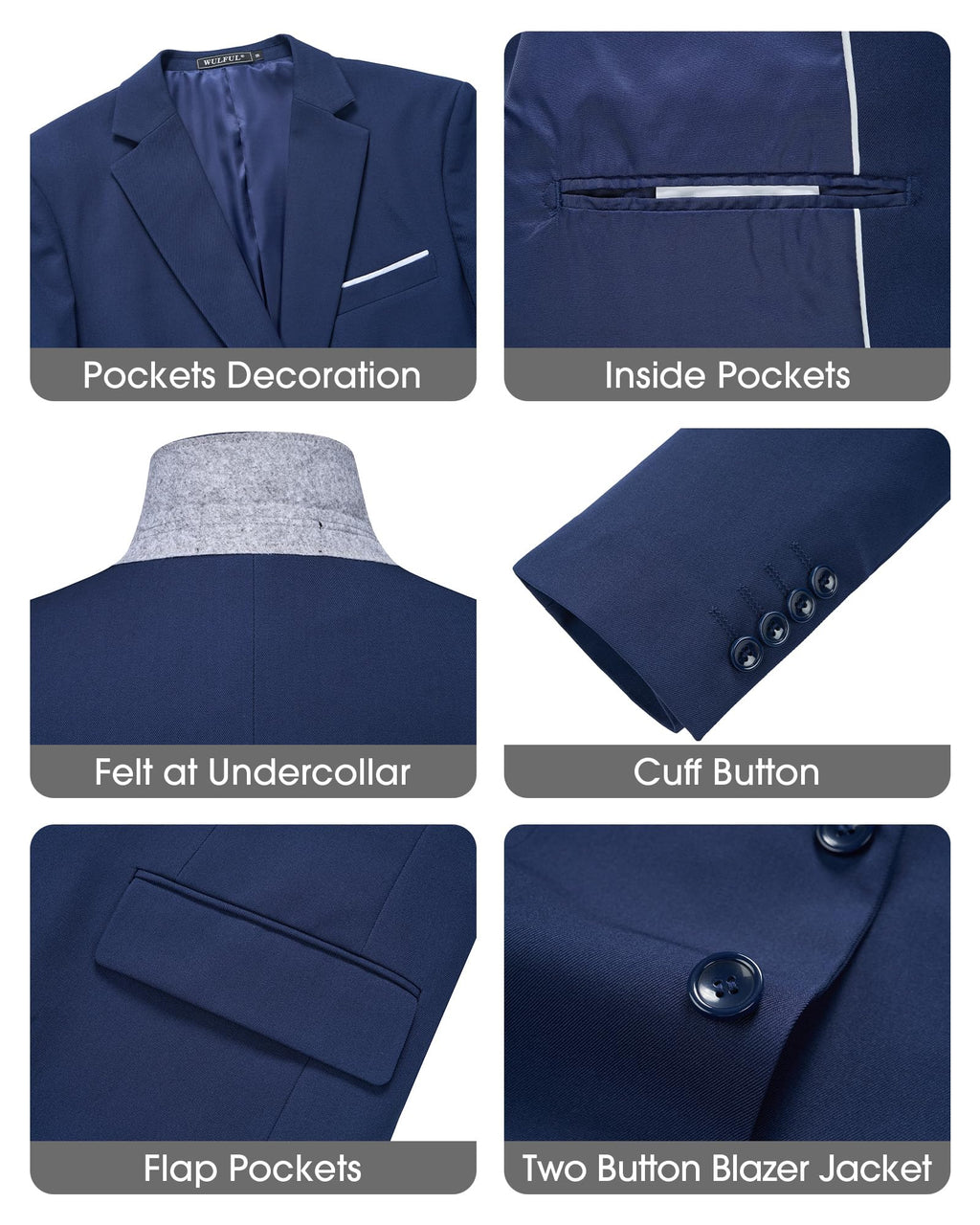 Men's Slim Fit 3 Piece Suits Two Button Blazer Vest & Pants Tuxedo Set for Business Wedding Party