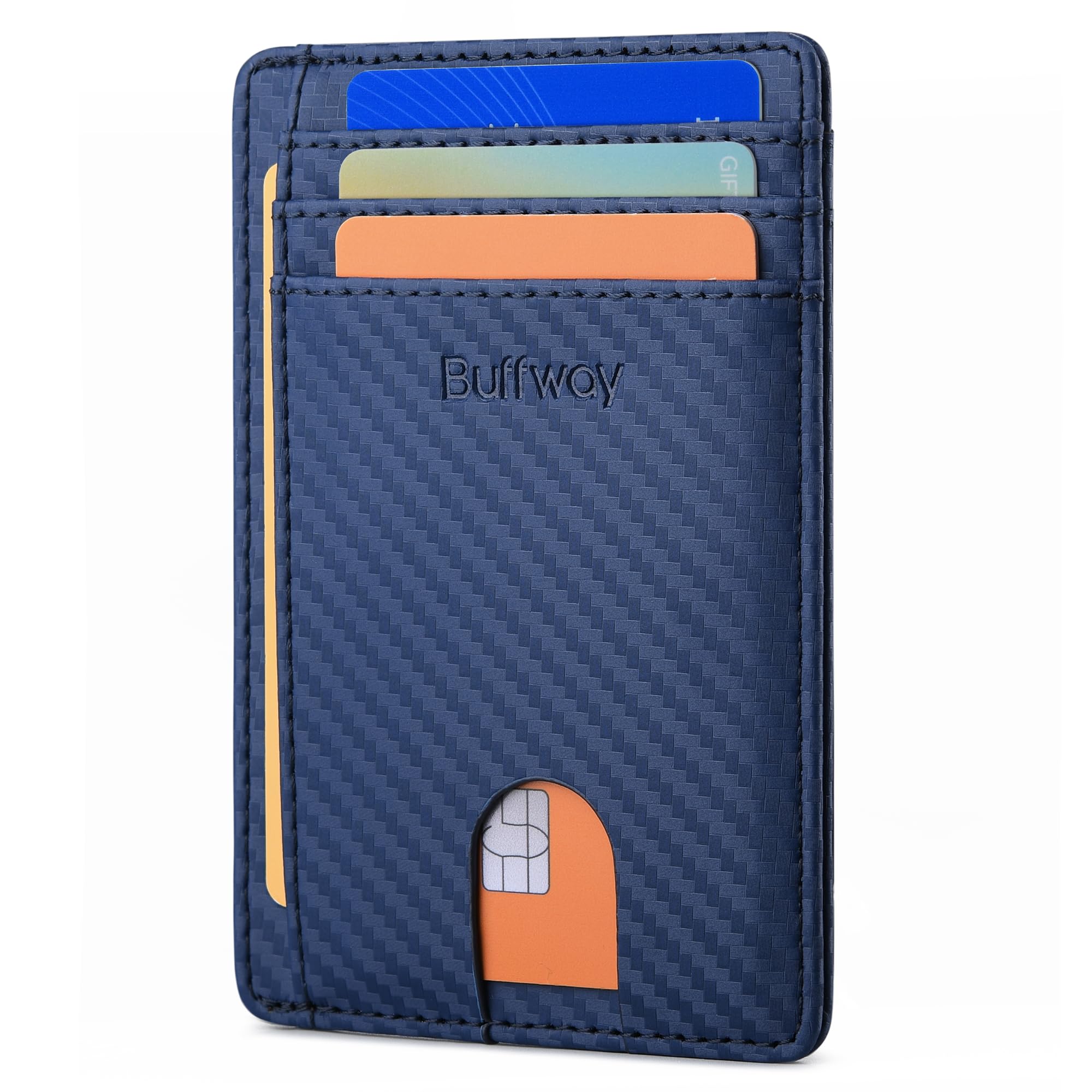 Slim Minimalist Front Pocket RFID Blocking Leather Wallets for Men and Women - Carbon Fiber Black