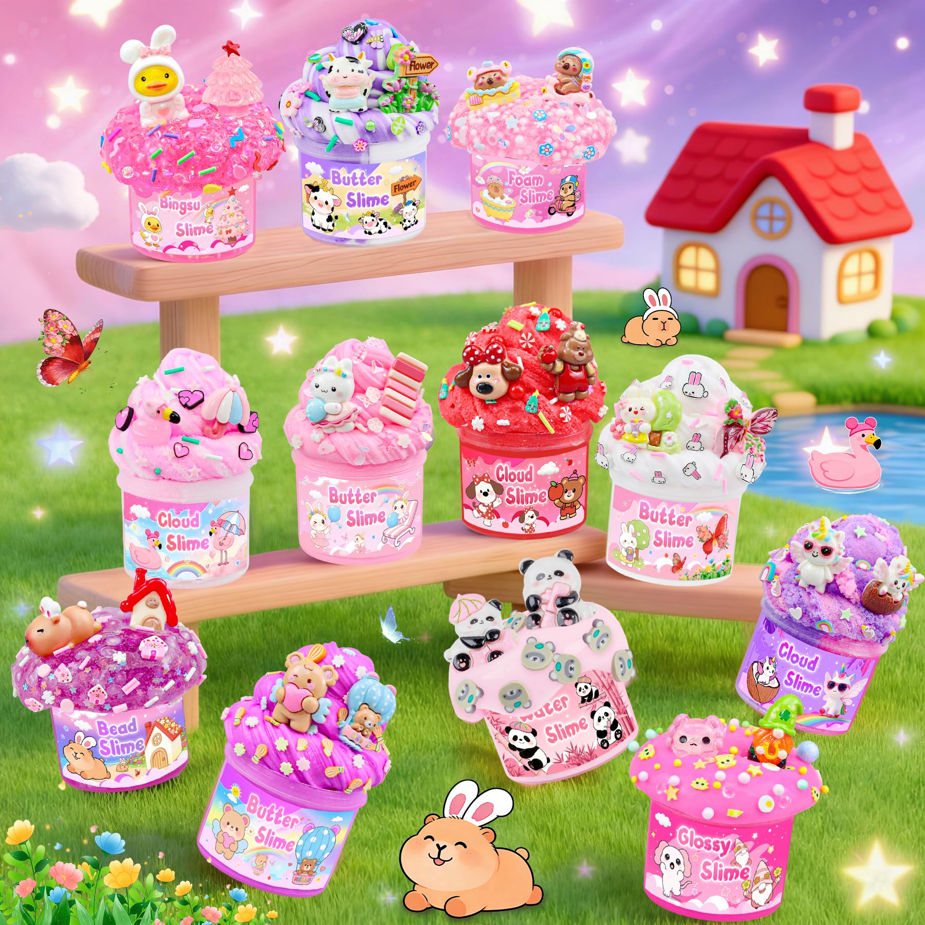 6 Pack Slimes, Pink Slime Kids, Cloud Slime kit for Girls Ages 8-12, Toys for Girls and Boys, for Kids Slime Set Party kit Goodie Bag Stuffers, 4 5 6 7 8 9 10 Year Old Girl Birthday Gift Cute Stuff