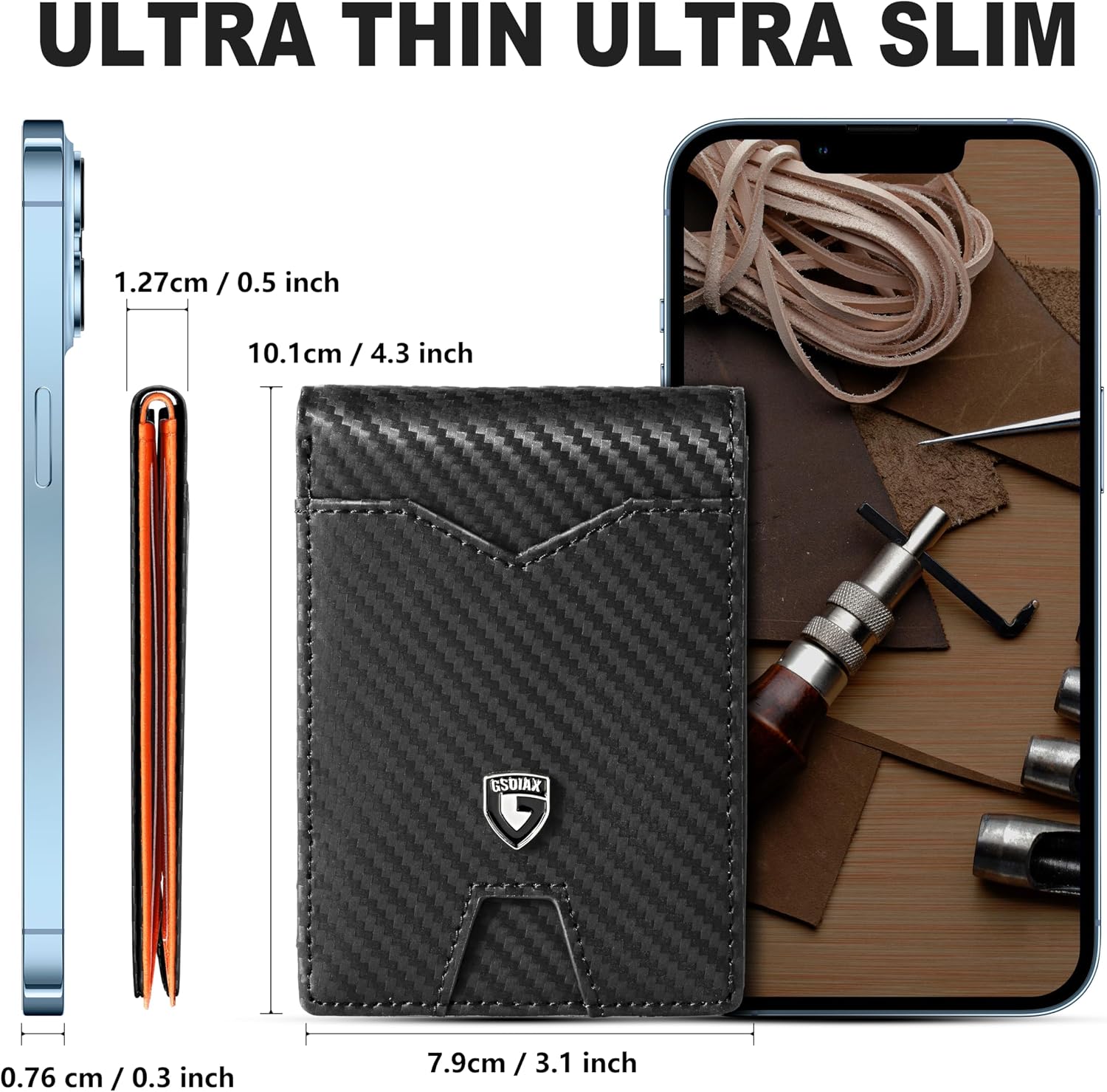 Slim Wallet for Men Rfid Blocking Leather Bifold Front Pocket Carbon Fiber Men's Money Clips Credit Card Holder With Gift Box