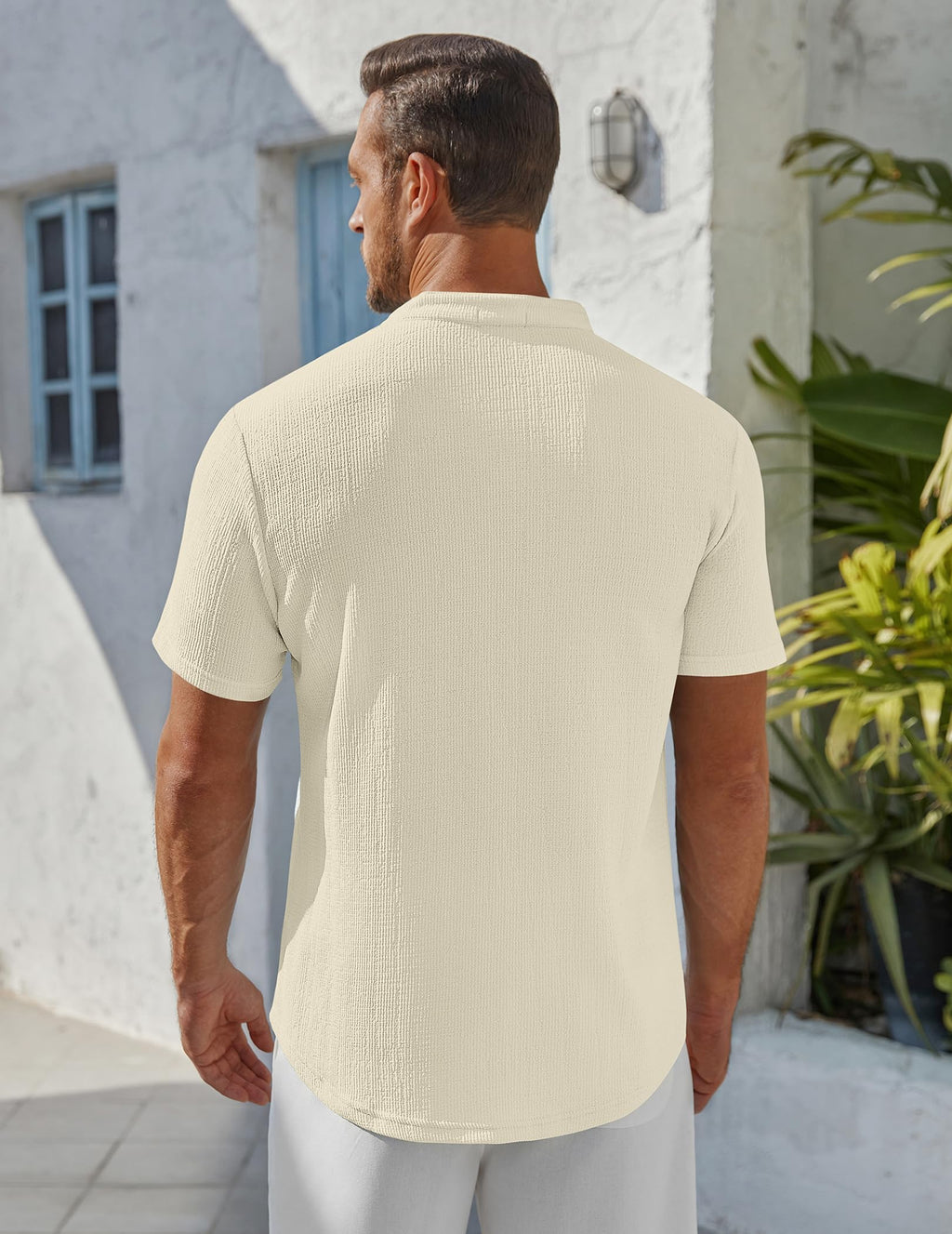 Men's Henley Shirt Short Sleeve Stand Collar Summer Casual Beach Hippie T-Shirts