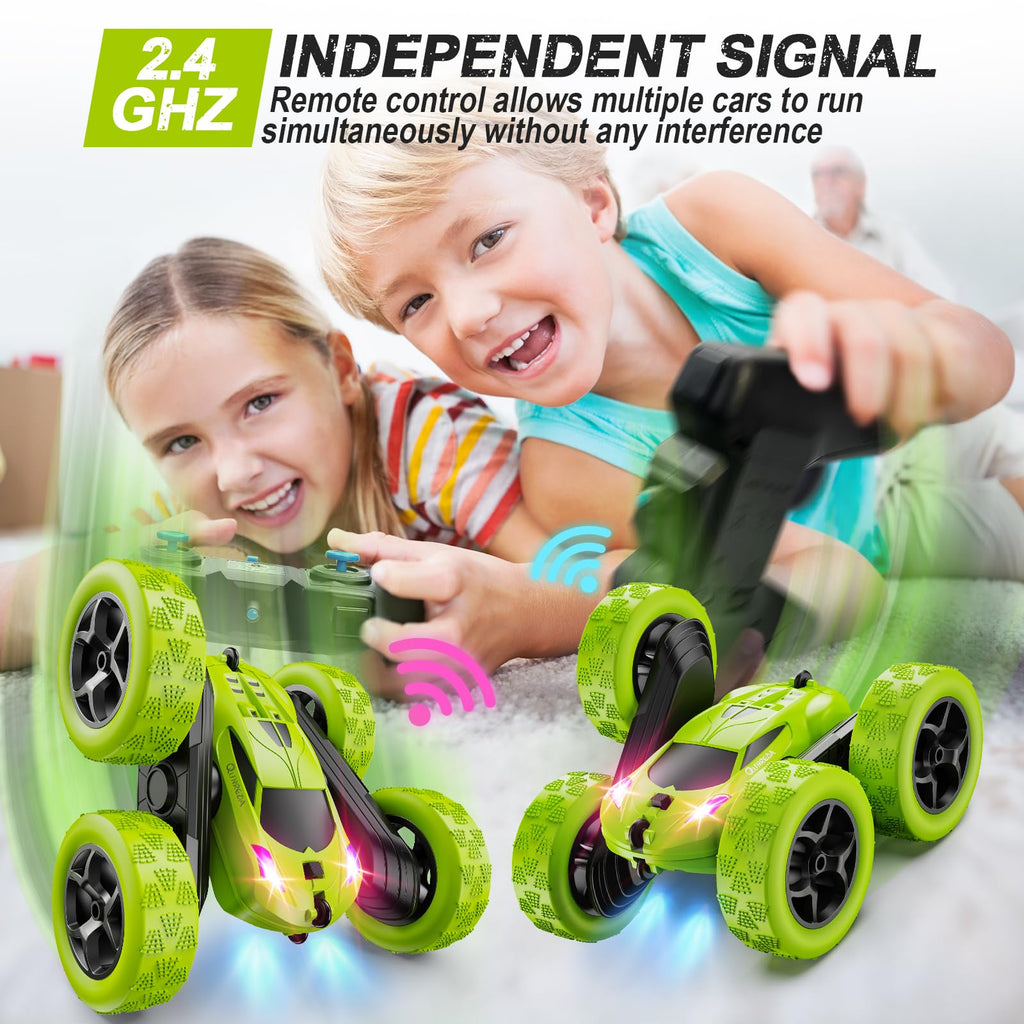 QUNREDA RC Cars, Pink Remote Control Car for Girls, 2.4 GHZ Double Sided RC Stunt Car 360° Rotating Remote Control Crawler with Headlights Car Toys for 6 7 8 9 10 11 12 Girls Birthday Gift Grandkids