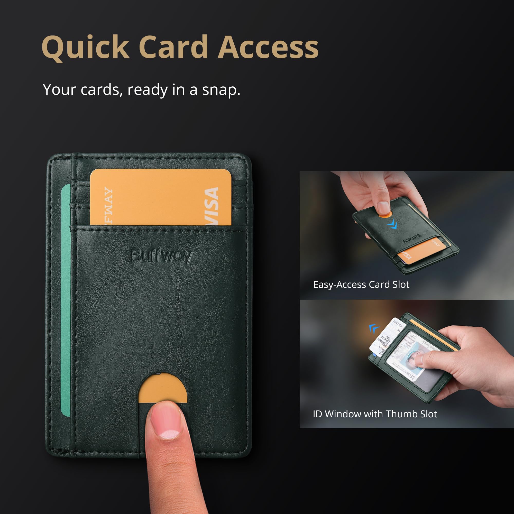 Slim Minimalist Front Pocket RFID Blocking Leather Wallets for Men and Women - Carbon Fiber Black