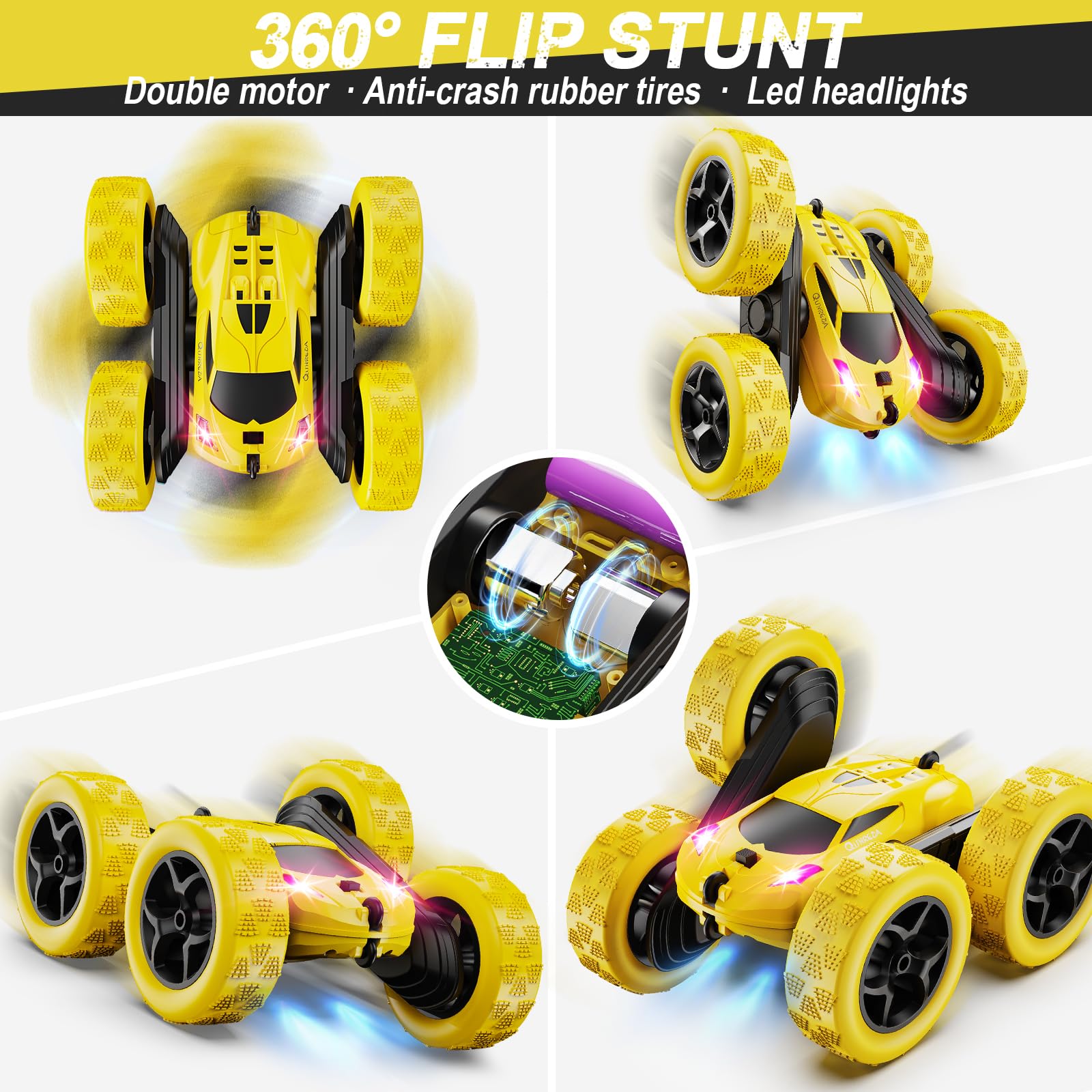 QUNREDA RC Cars, Pink Remote Control Car for Girls, 2.4 GHZ Double Sided RC Stunt Car 360° Rotating Remote Control Crawler with Headlights Car Toys for 6 7 8 9 10 11 12 Girls Birthday Gift Grandkids