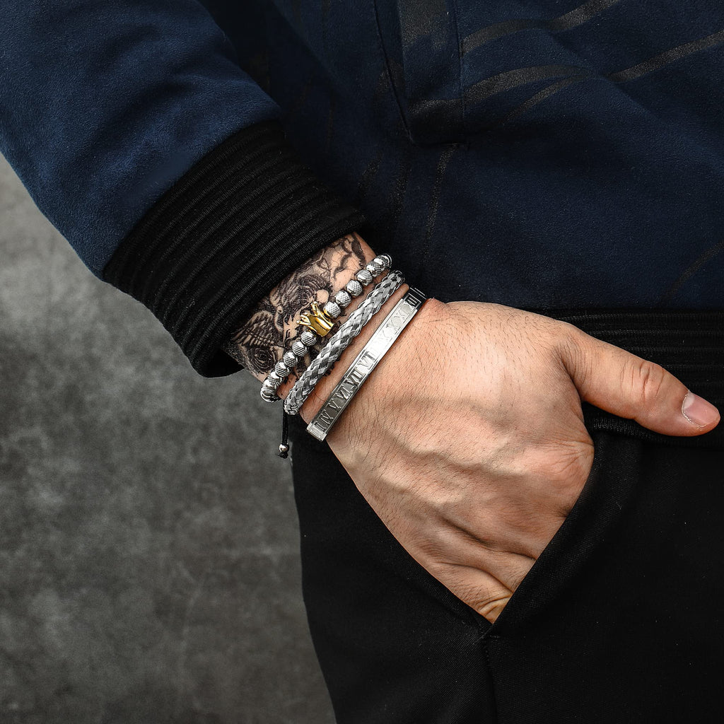 3PCS Stainless Steel Bracelets for Men Gold Roman Numeral Bangle Bracelet Twisted Cable Bracelet Adjustable Cuff Bracelet Mens Luxury Jewelry Bracelets Gifts