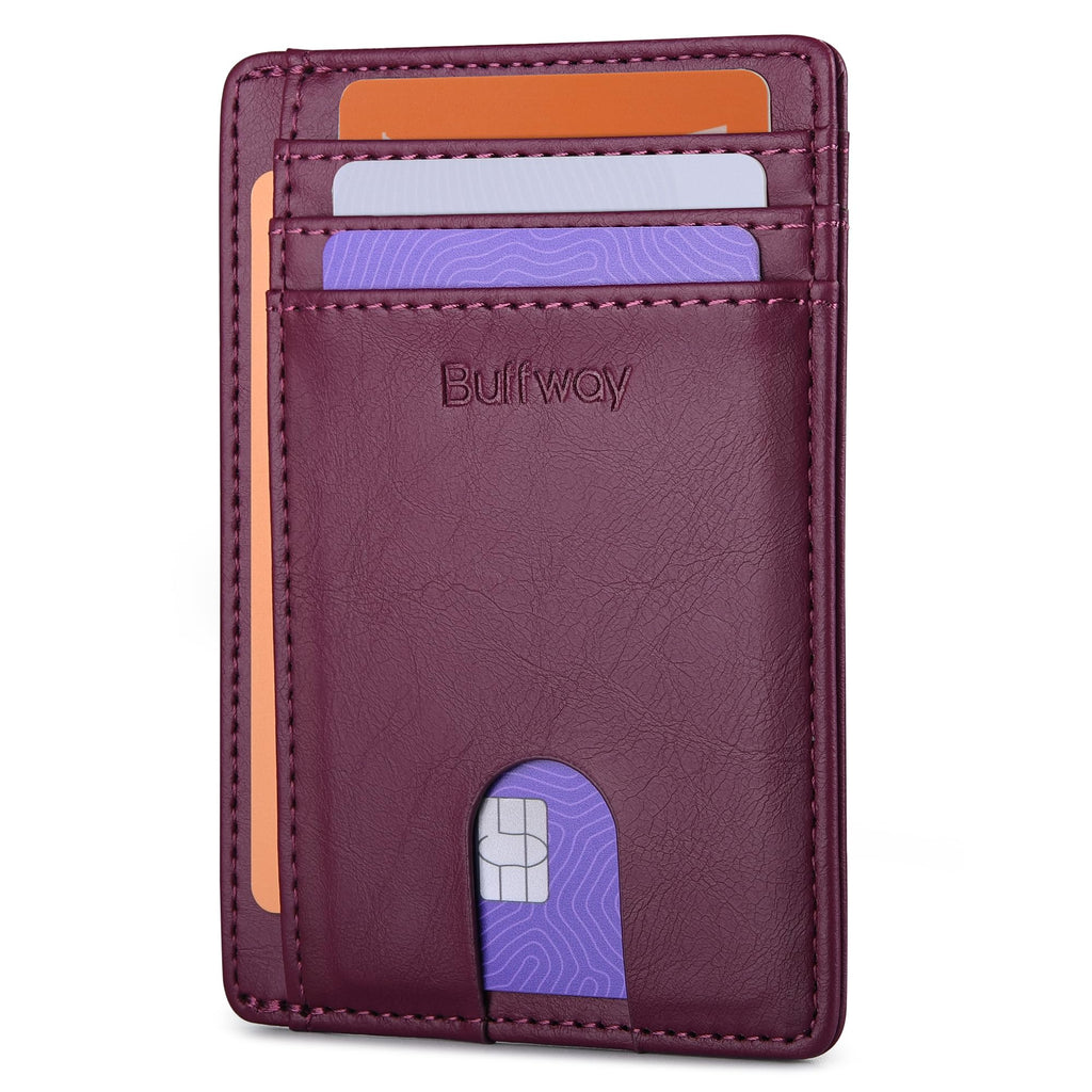 Slim Minimalist Front Pocket RFID Blocking Leather Wallets for Men and Women - Carbon Fiber Black