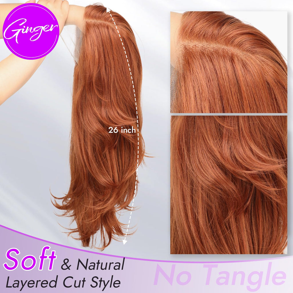 13x4 HD Lace Front Glueless Wigs for Women Black Long Layered Wave Wig Natural Hairline Heat Resistant Synthetic for Daily Use Beginner Friendly 26 Inch