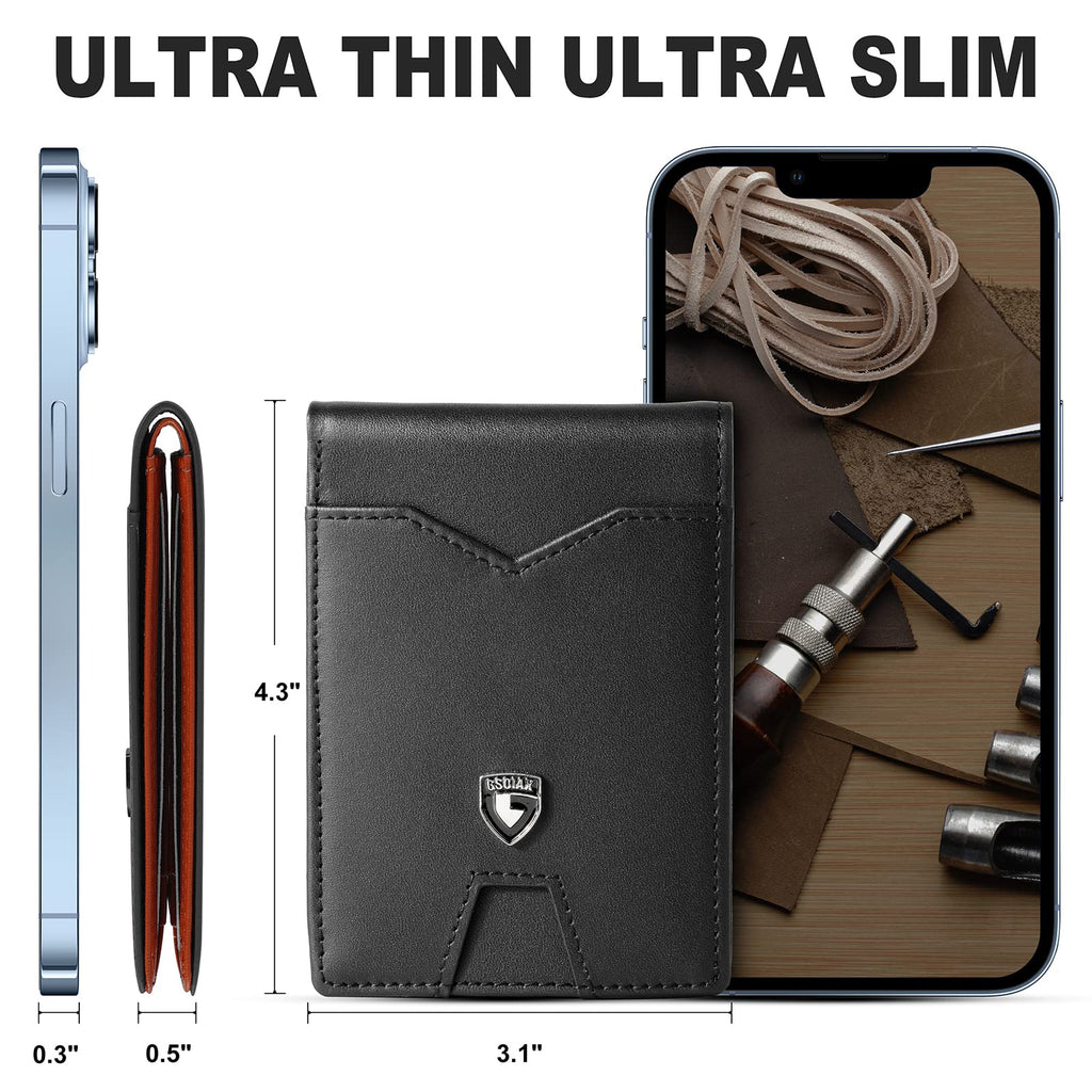 Slim Wallet for Men Rfid Blocking Leather Bifold Front Pocket Carbon Fiber Men's Money Clips Credit Card Holder With Gift Box
