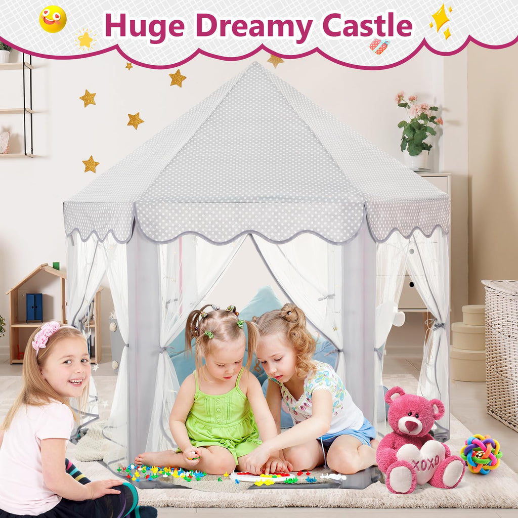 Monobeach Princess Tent Girls Large Playhouse Kids Castle Play Tent with Star Lights Toy for Children Indoor and Outdoor Games, 55'' x 53'' (DxH)