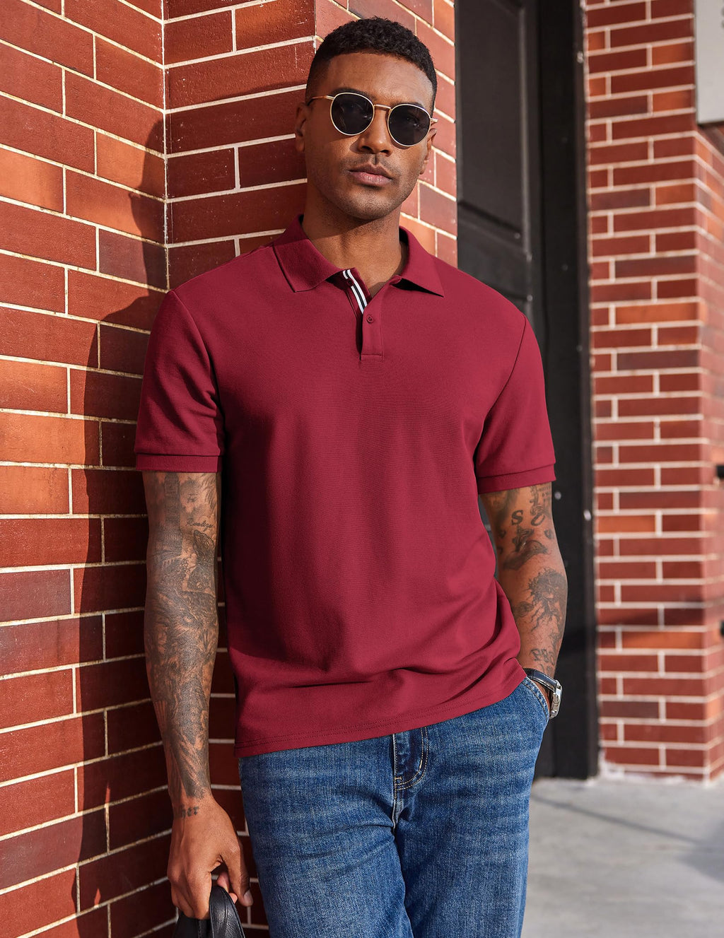 Men's Polo Shirts Short Sleeve Cotton Pique Casual Button T Shirts Classic Fit Collared Golf Shirts