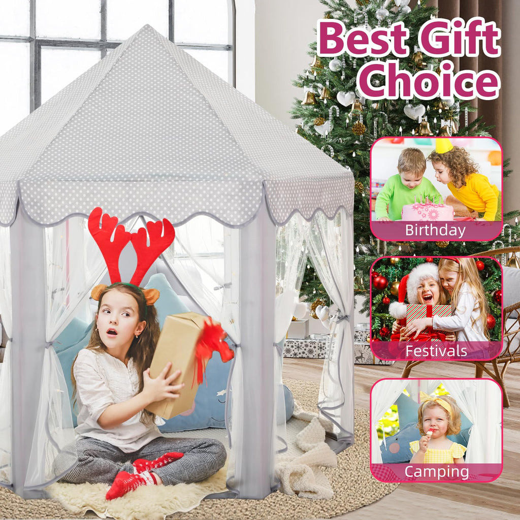 Monobeach Princess Tent Girls Large Playhouse Kids Castle Play Tent with Star Lights Toy for Children Indoor and Outdoor Games, 55'' x 53'' (DxH)