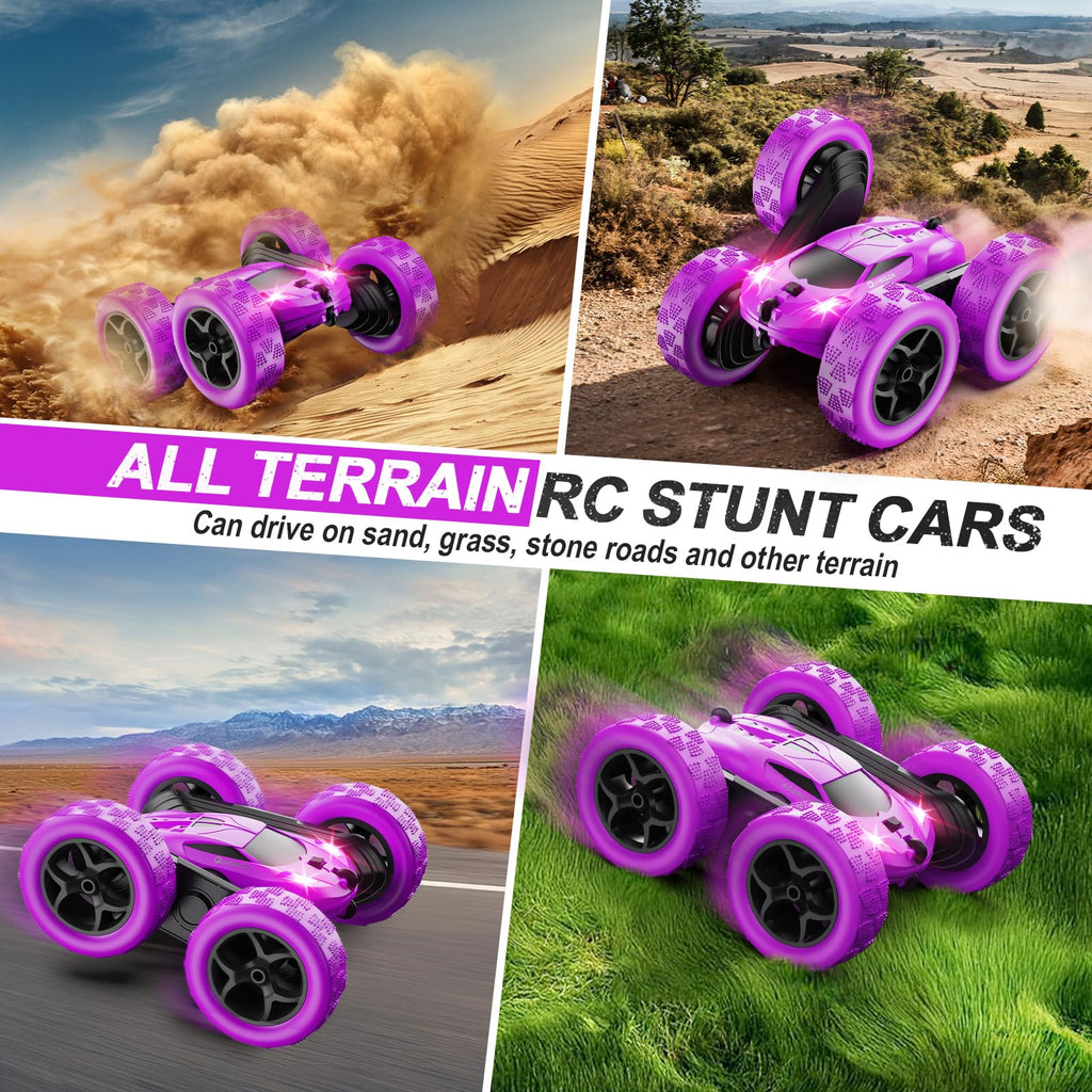 QUNREDA RC Cars, Pink Remote Control Car for Girls, 2.4 GHZ Double Sided RC Stunt Car 360° Rotating Remote Control Crawler with Headlights Car Toys for 6 7 8 9 10 11 12 Girls Birthday Gift Grandkids
