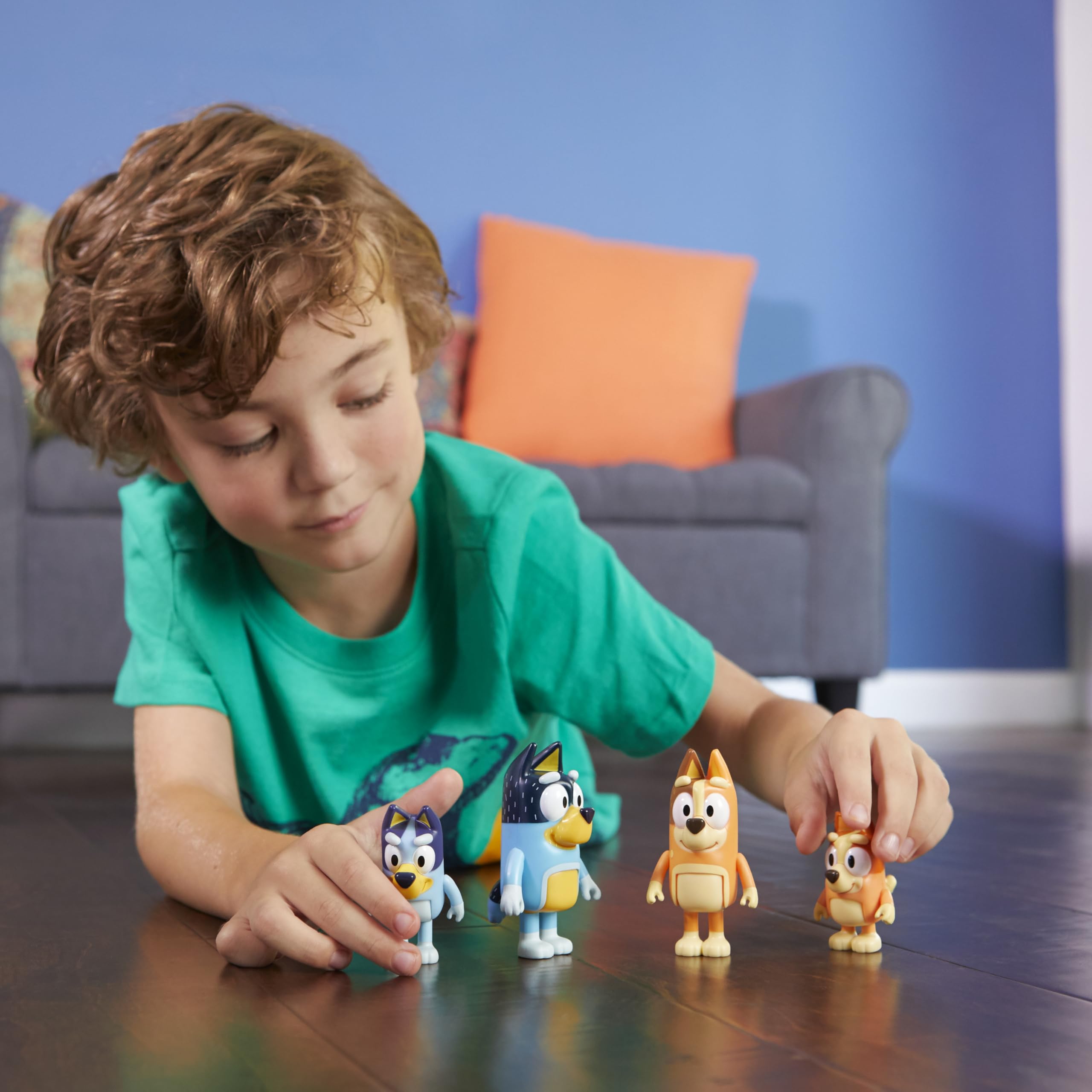 Bluey Family Figure Pack of 4, Robust Poseable Character Toys with Bingo, Chilli, and Bandit Figures, Toddler-Sized Animal Figurines for Kids Ages 3+