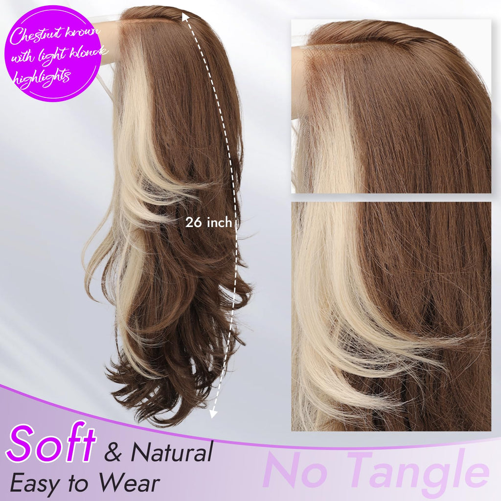 13x4 HD Lace Front Glueless Wigs for Women Black Long Layered Wave Wig Natural Hairline Heat Resistant Synthetic for Daily Use Beginner Friendly 26 Inch