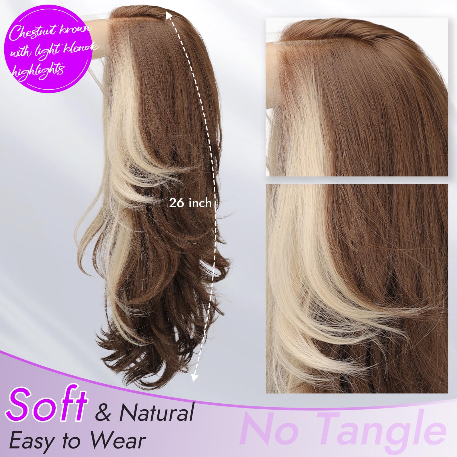 13x4 HD Lace Front Glueless Wigs for Women Black Long Layered Wave Wig Natural Hairline Heat Resistant Synthetic for Daily Use Beginner Friendly 26 Inch