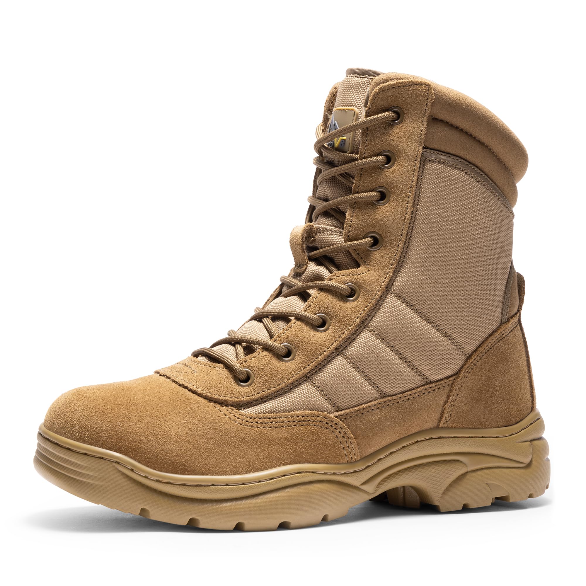 NORTIV 8 Men's Military Tactical Work Boots Side Zipper Leather Motorcycle Combat Boots Trooper