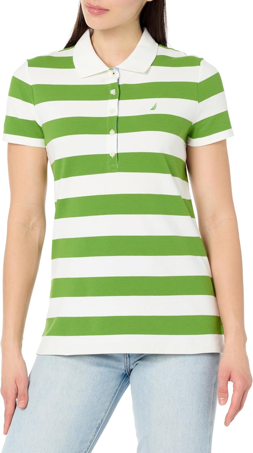 Nautica Women's 5-Button Short Sleeve Breathable 100% Cotton Polo Shirt