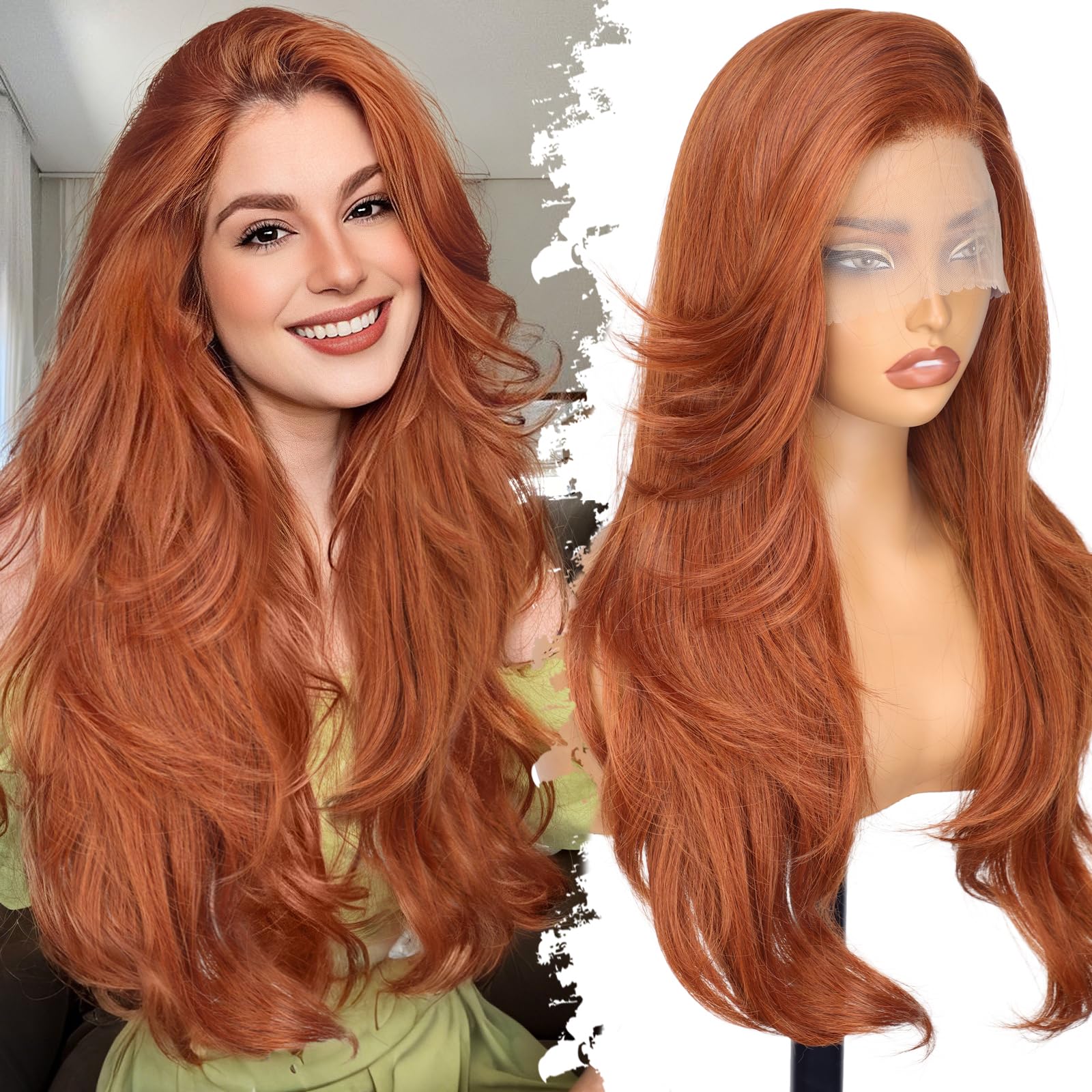 13x4 HD Lace Front Glueless Wigs for Women Black Long Layered Wave Wig Natural Hairline Heat Resistant Synthetic for Daily Use Beginner Friendly 26 Inch