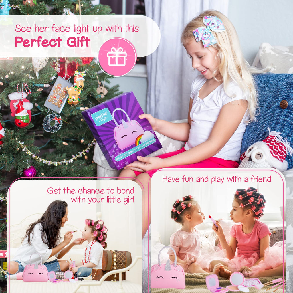 Kids Real Makeup Kit with Pink Unicorn Purse, Non Toxic Washable Make Up Set - Unicorn Toys for Girls Age 4-6, Girls Easter Basket Stuffers, Easter Gifts for Kids, Girl Gift Ages 3 4 5 6 7 8 Years Old