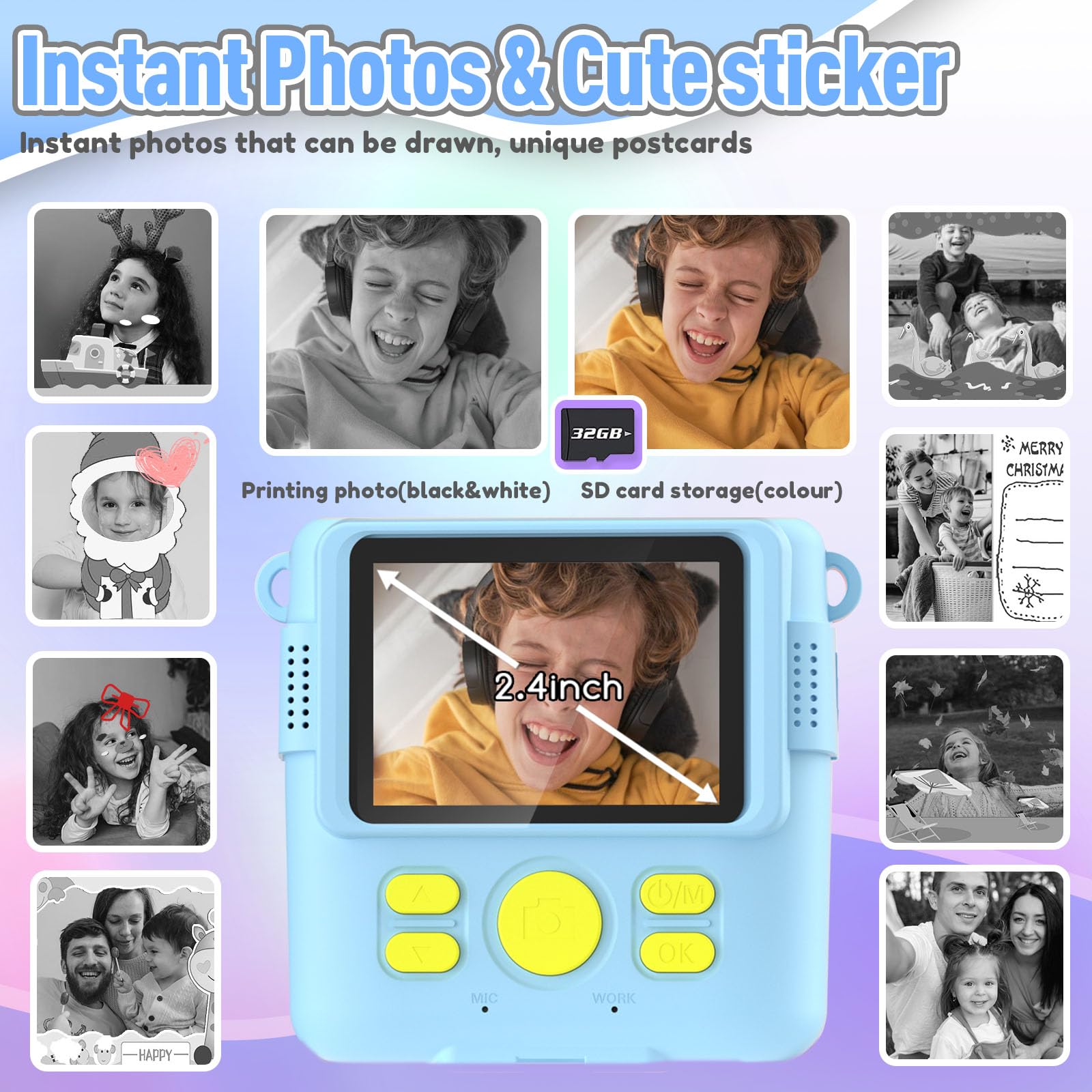 ESOXOFFORE Instant Print Camera for Kids, Christmas Birthday Gifts for Girls Boys Age 3-12,Kids Digital Cameras for Toddler, Portable Toy for 3 4 5 6 7 8 9 10 Year Old Girl with 32GB SD Card-Purple