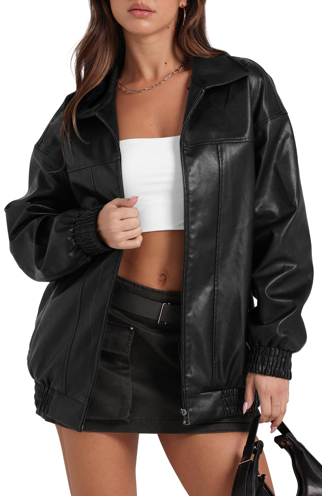 Leather Jacket Women Faux Oversized Motorcycle Bomber Coats 2025 Fall Fashion Outfits Winter Clothes