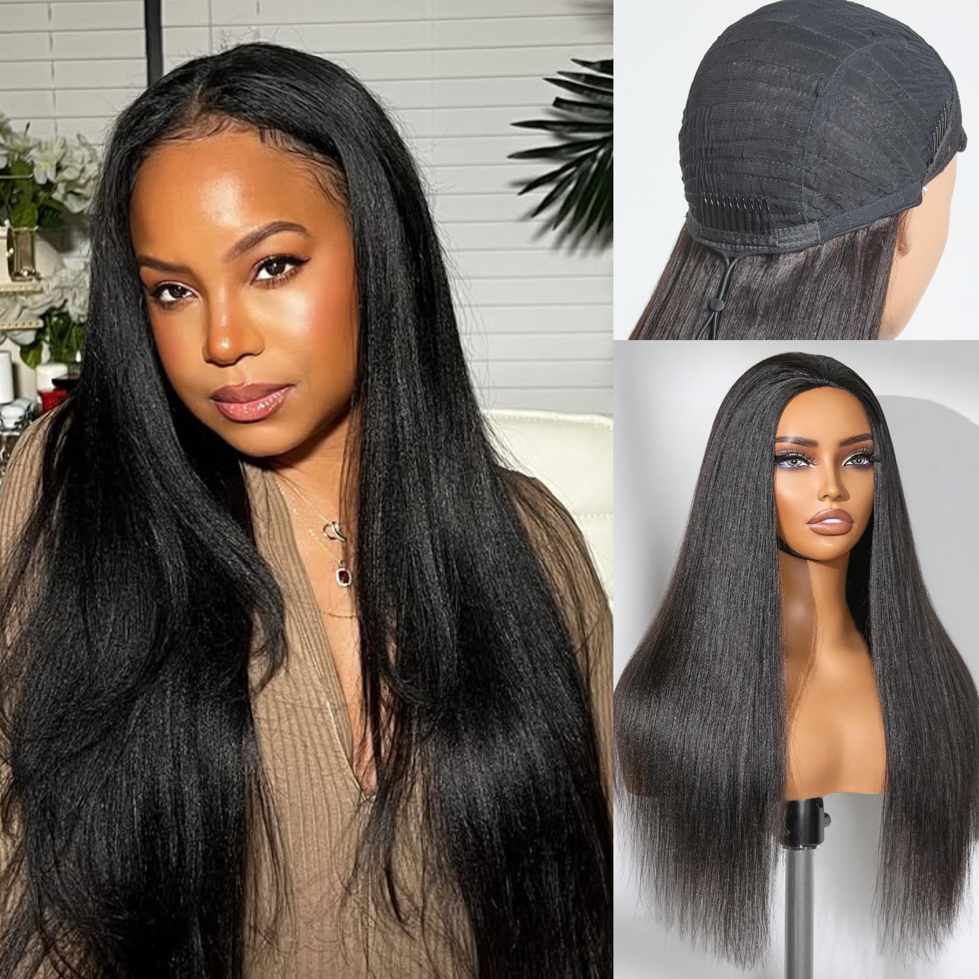 Half Wig Kinky Curly Flexi-Fit Invisi 3 in 1 Wigs Flip Drawstring Wig 200% Density Glueless Wigs 100% Human Hair Natural Black Ready to Go Headband Wig for Women 18 Inches