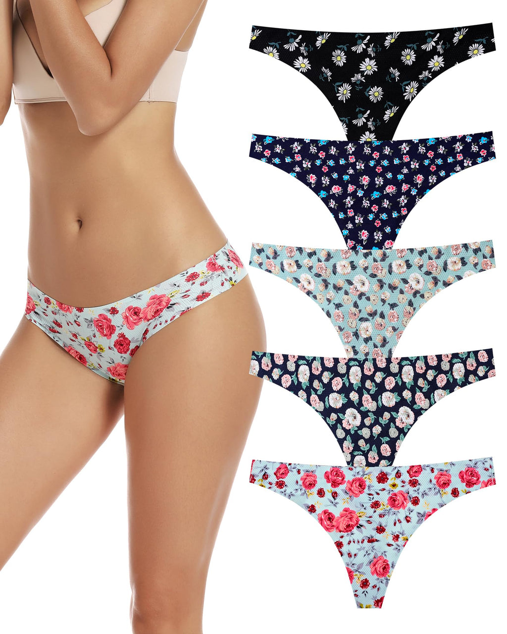 Seamless Women Underwear Thongs,No Show Ladies Workout Thong,5 Pack | Invisible Breathable Comfortable Mesh Panties,No Seam Soft Low Rise Cut Athletic Undies for Sports Gym Running Exercise Work