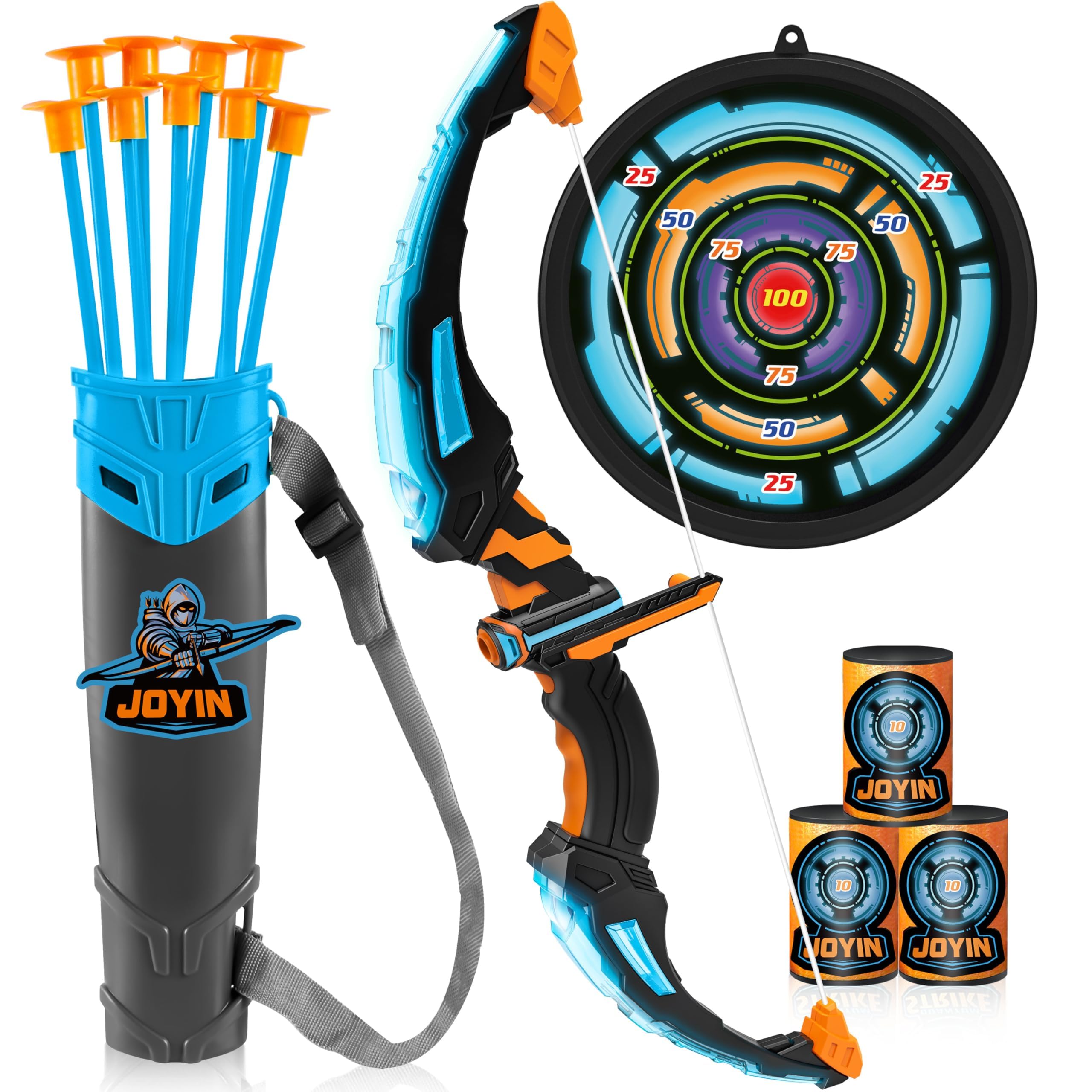 JOYIN Kids Bow and Arrow Set, LED Light Up Archery Toy Set with 9 Suction Cup Arrows, Target & Arrow Case, Indoor and Outdoor Hunting Play Gift Toys for Kids, Boys & Girls Ages 6-12