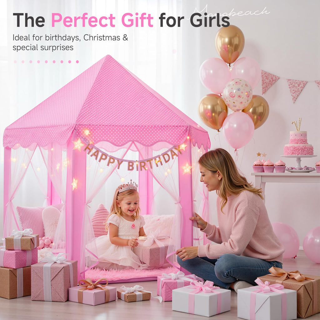 Monobeach Princess Tent Girls Large Playhouse Kids Castle Play Tent with Star Lights Toy for Children Indoor and Outdoor Games, 55'' x 53'' (DxH)