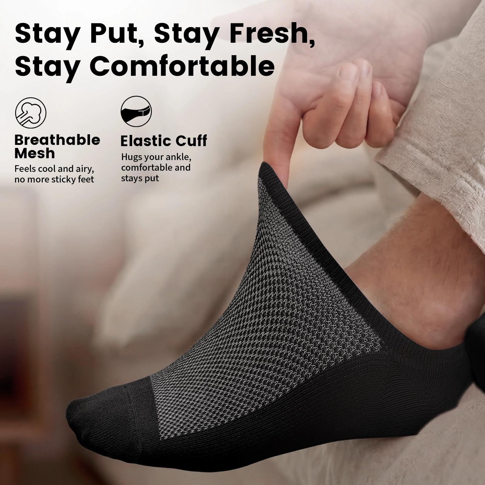 No Show Socks Men, Low Cut Ankle Short Casual Cotton Socks with Non Slip Grips 6-10/11-13