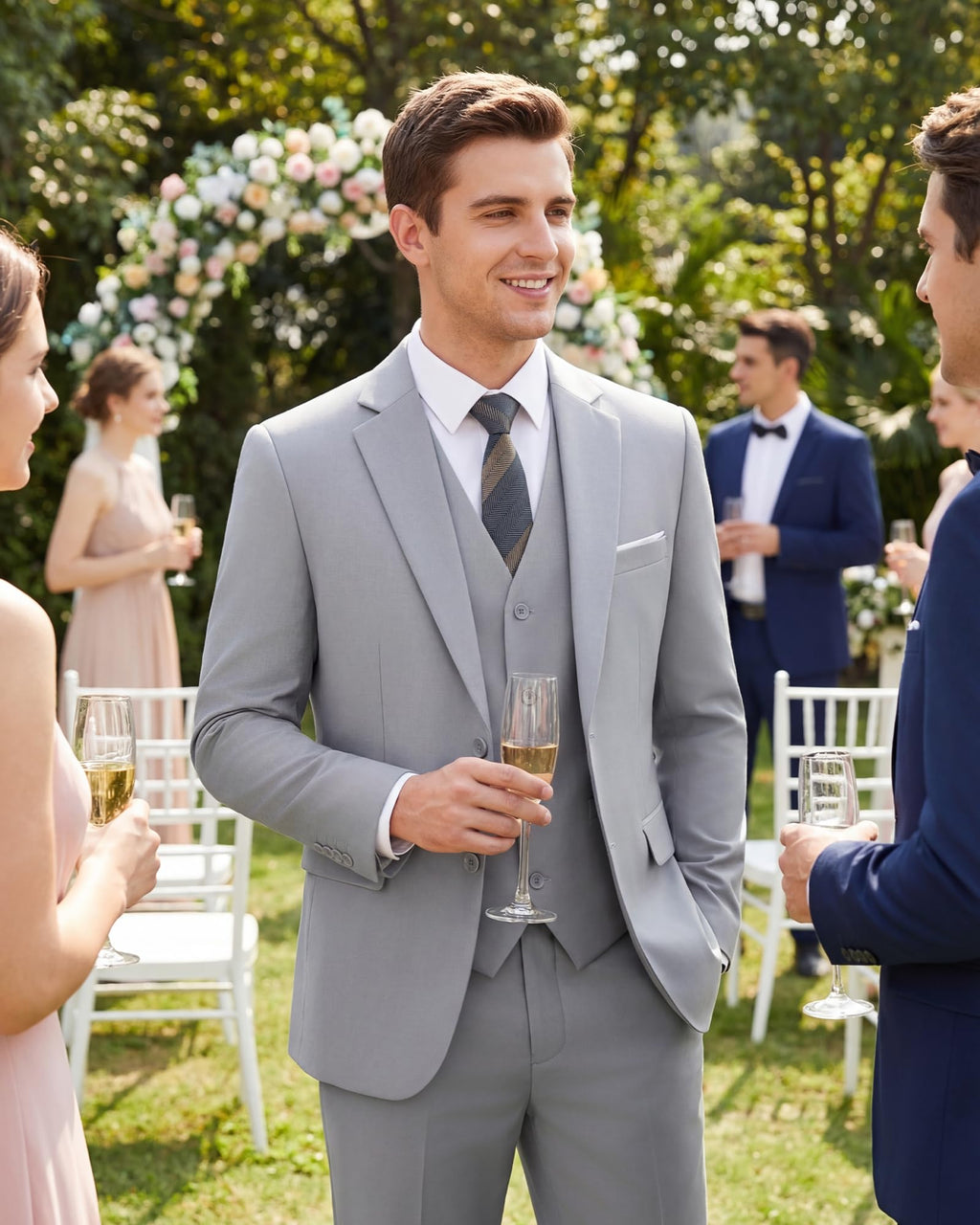 Men's Slim Fit 3 Piece Suits Two Button Blazer Vest & Pants Tuxedo Set for Business Wedding Party