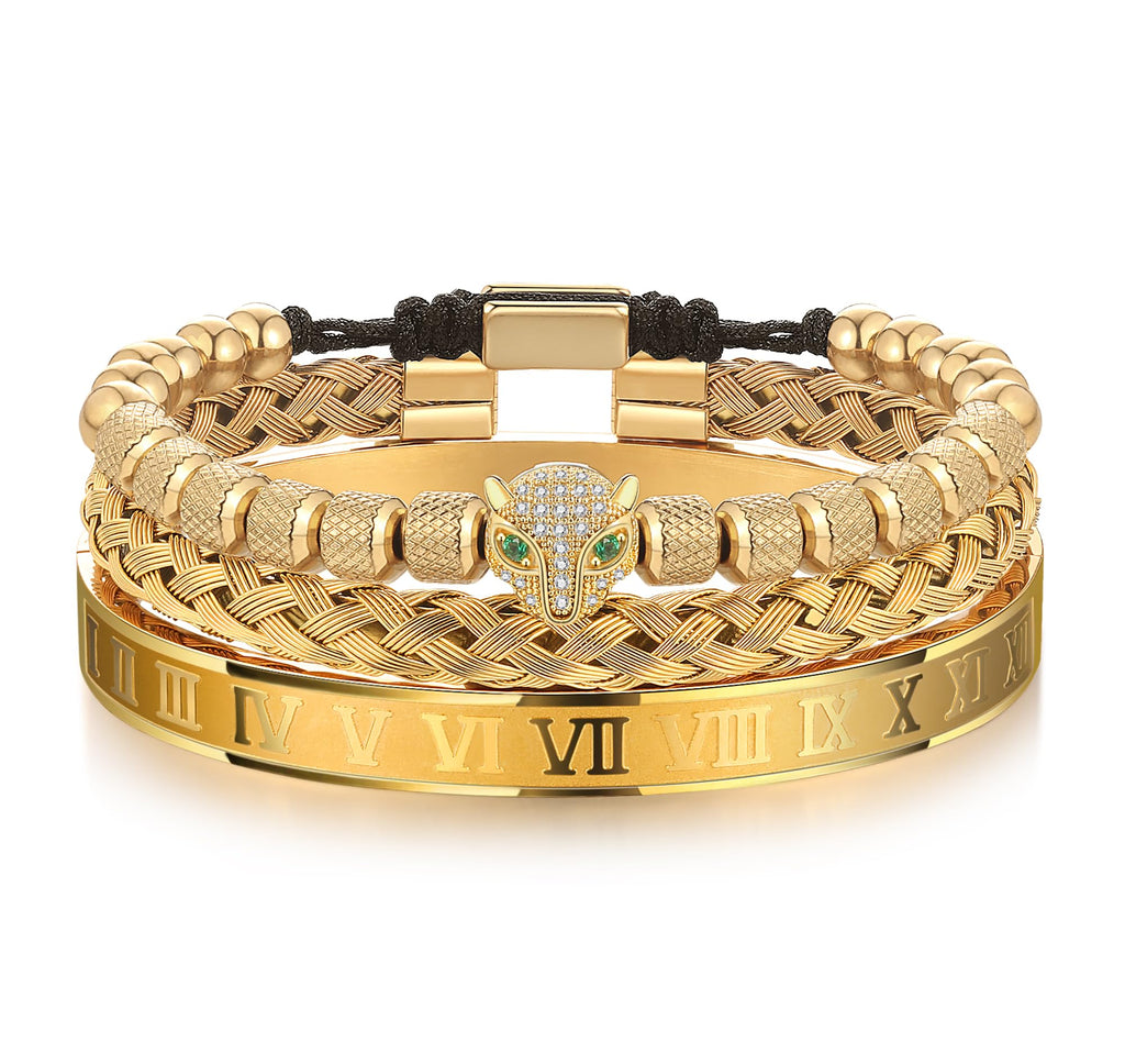 3PCS Stainless Steel Bracelets for Men Gold Roman Numeral Bangle Bracelet Twisted Cable Bracelet Adjustable Cuff Bracelet Mens Luxury Jewelry Bracelets Gifts