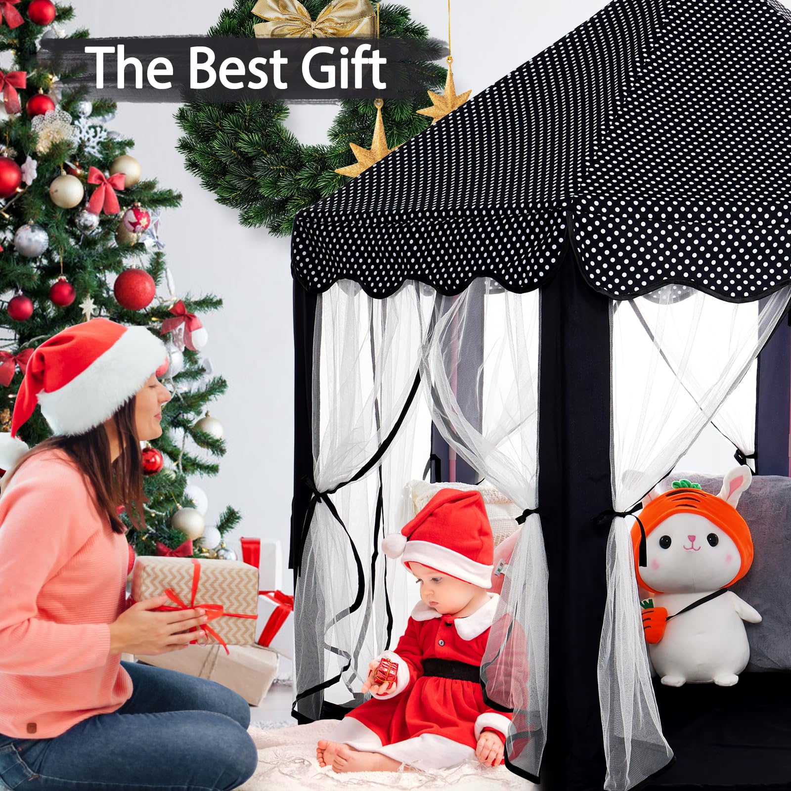 Monobeach Princess Tent Girls Large Playhouse Kids Castle Play Tent with Star Lights Toy for Children Indoor and Outdoor Games, 55'' x 53'' (DxH)