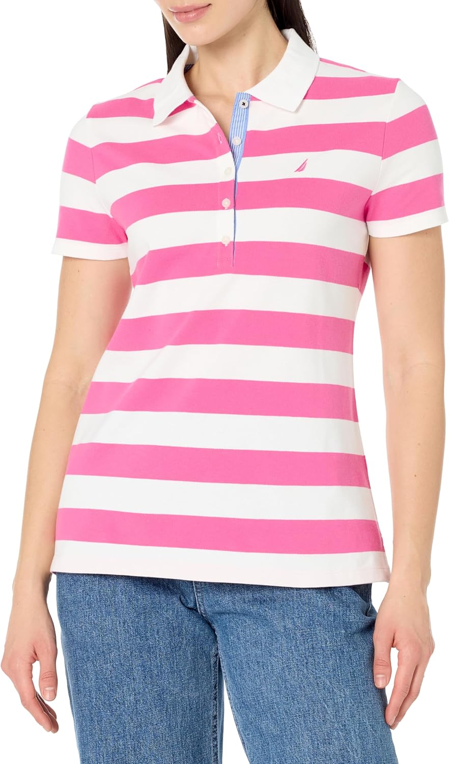 Nautica Women's 5-Button Short Sleeve Breathable 100% Cotton Polo Shirt
