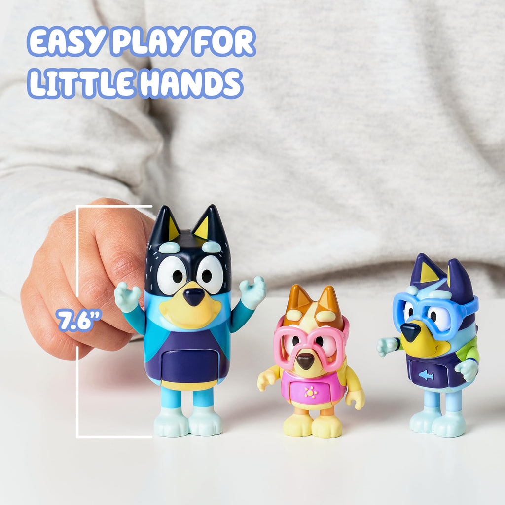 Bluey Family Figure Pack of 4, Robust Poseable Character Toys with Bingo, Chilli, and Bandit Figures, Toddler-Sized Animal Figurines for Kids Ages 3+