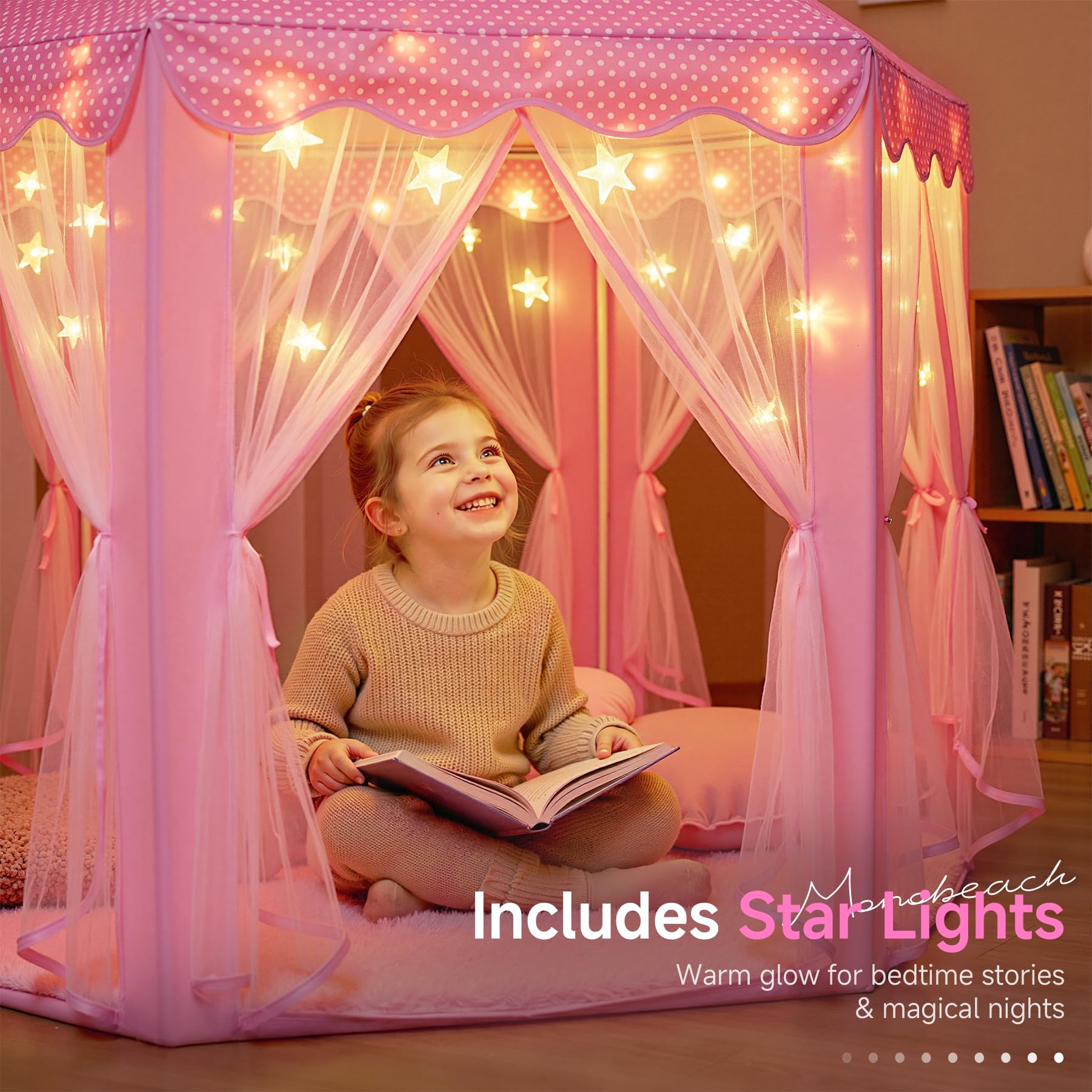 Monobeach Princess Tent Girls Large Playhouse Kids Castle Play Tent with Star Lights Toy for Children Indoor and Outdoor Games, 55'' x 53'' (DxH)