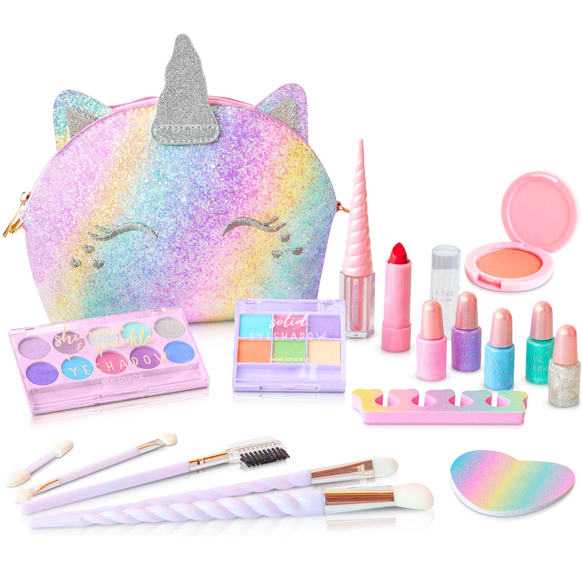 Kids Real Makeup Kit with Pink Unicorn Purse, Non Toxic Washable Make Up Set - Unicorn Toys for Girls Age 4-6, Girls Easter Basket Stuffers, Easter Gifts for Kids, Girl Gift Ages 3 4 5 6 7 8 Years Old