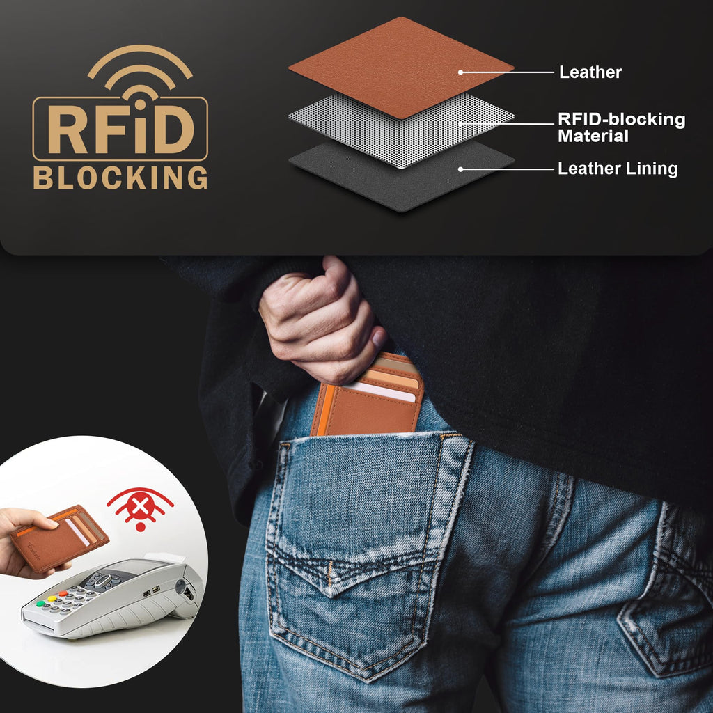 Slim Wallet Front Pocket Minimalist Leather RFID Blocking Medium Size