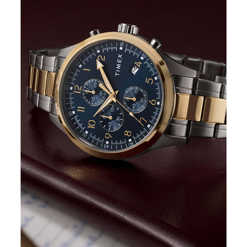 Men's Dress Chronograph 43mm Watch - Silver-Tone Bracelet Black Dial Silver-Tone Case