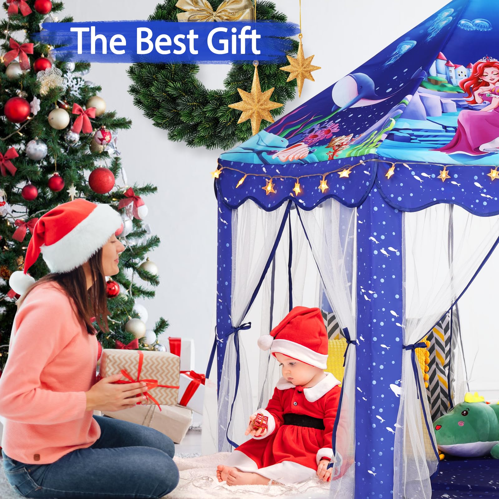 Monobeach Princess Tent Girls Large Playhouse Kids Castle Play Tent with Star Lights Toy for Children Indoor and Outdoor Games, 55'' x 53'' (DxH)
