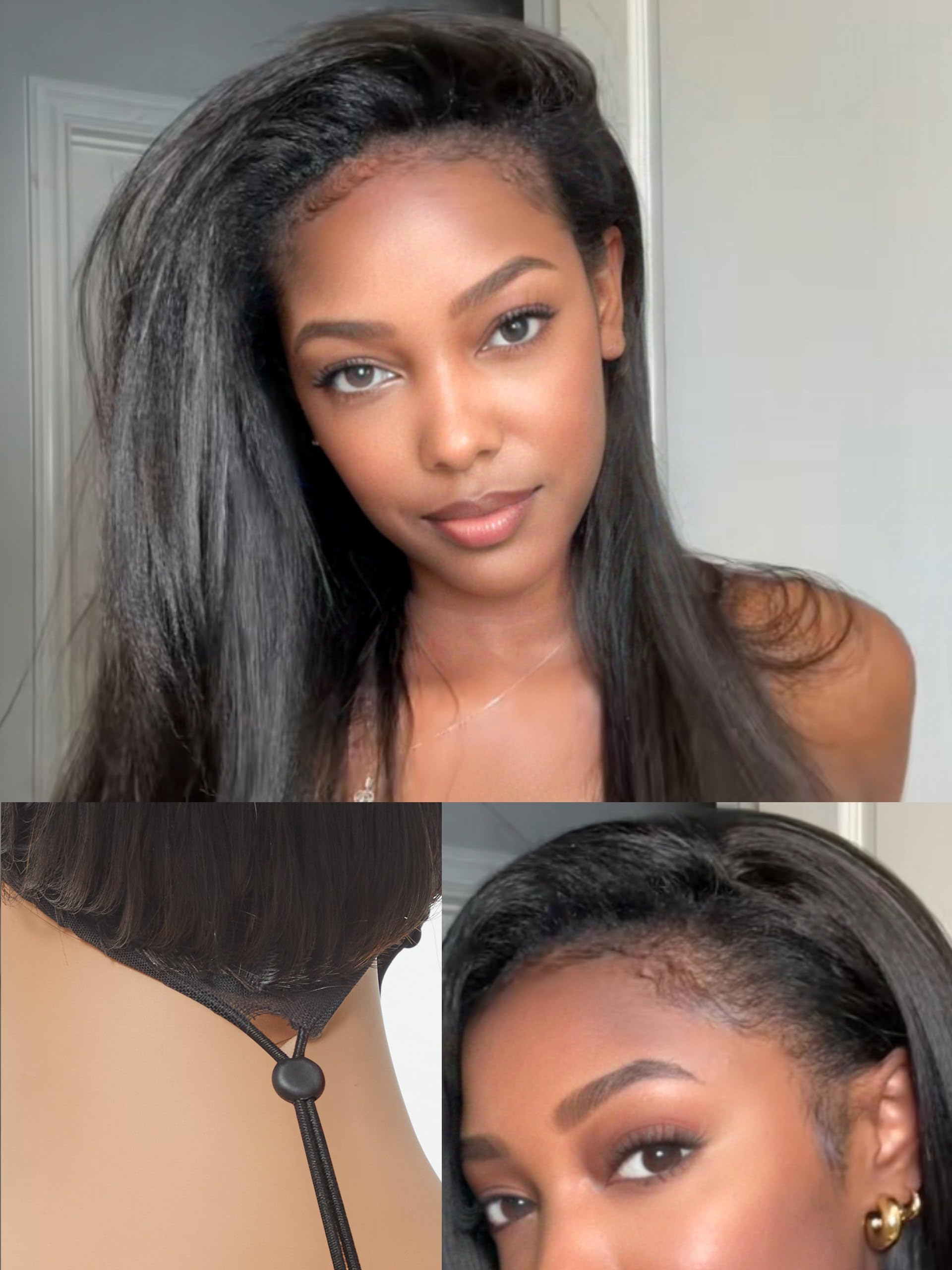 Half Wig Kinky Curly Flexi-Fit Invisi 3 in 1 Wigs Flip Drawstring Wig 200% Density Glueless Wigs 100% Human Hair Natural Black Ready to Go Headband Wig for Women 18 Inches