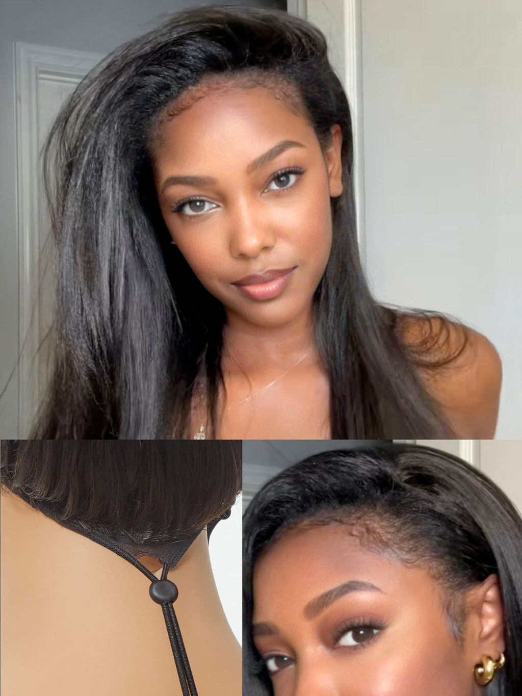 Half Wig Kinky Curly Flexi-Fit Invisi 3 in 1 Wigs Flip Drawstring Wig 200% Density Glueless Wigs 100% Human Hair Natural Black Ready to Go Headband Wig for Women 18 Inches