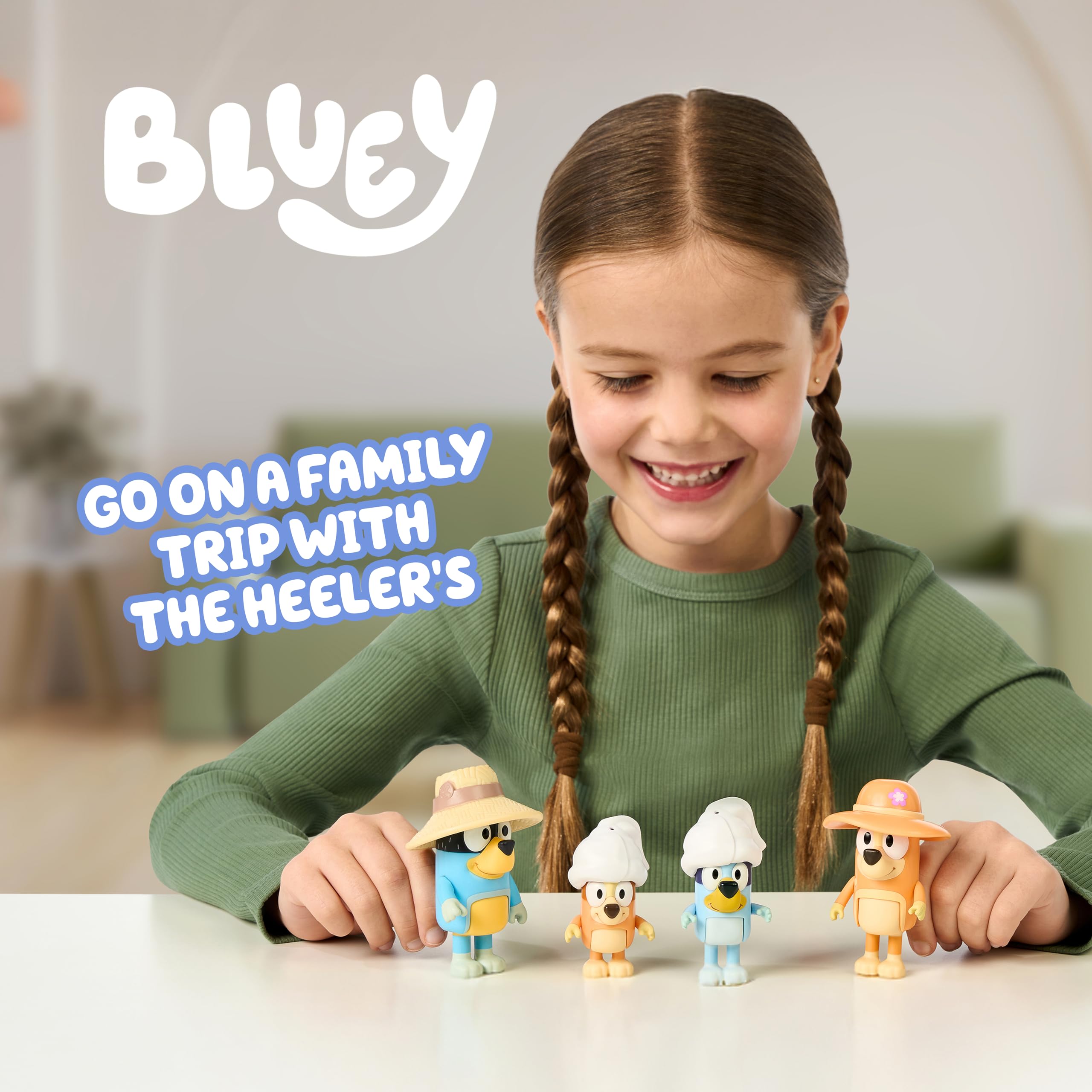 Bluey Family Figure Pack of 4, Robust Poseable Character Toys with Bingo, Chilli, and Bandit Figures, Toddler-Sized Animal Figurines for Kids Ages 3+