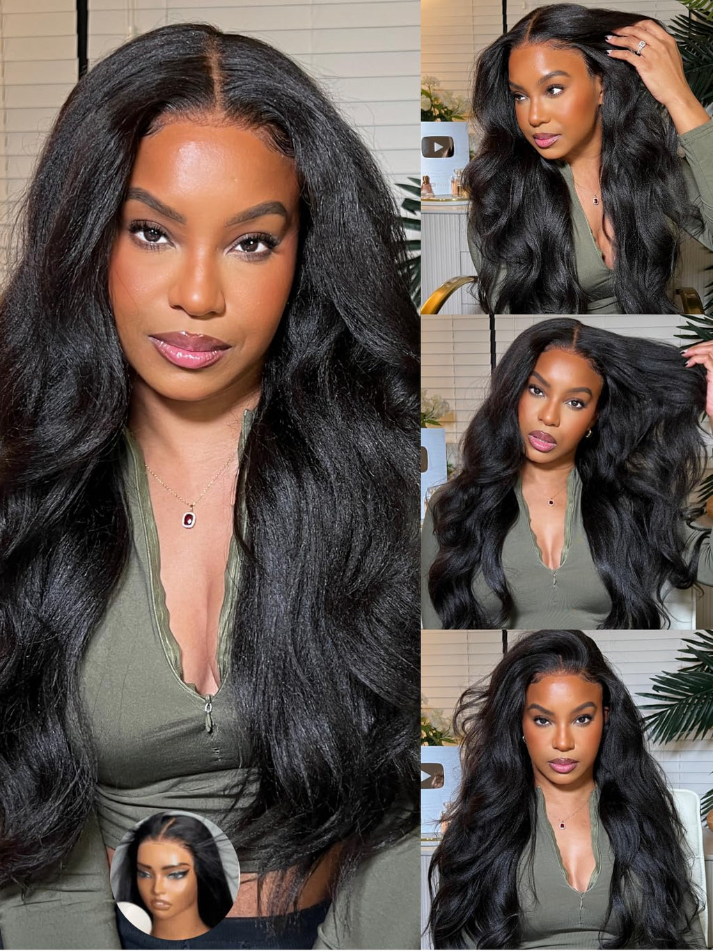 Golden Brown Highlight Glueless Yaki Straight Precut 7x5 Lace Front Wigs Human Hair Drawstring Ombre Pre Plucked Bleached Knots 30S Ready to Wear and Go Wig with Dark Roots 16Inch