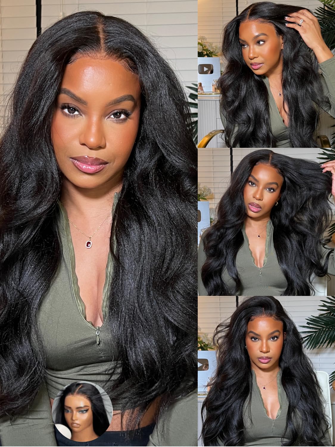 Golden Brown Highlight Glueless Yaki Straight Precut 7x5 Lace Front Wigs Human Hair Drawstring Ombre Pre Plucked Bleached Knots 30S Ready to Wear and Go Wig with Dark Roots 16Inch